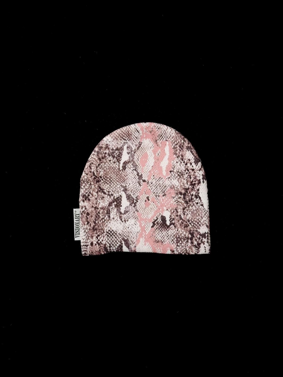 Japanese Brand Visionary’s Snakeskin Print No Cuff Knit Pink Beanie Hat OS Size ONE SIZE - 4 Thumbnail