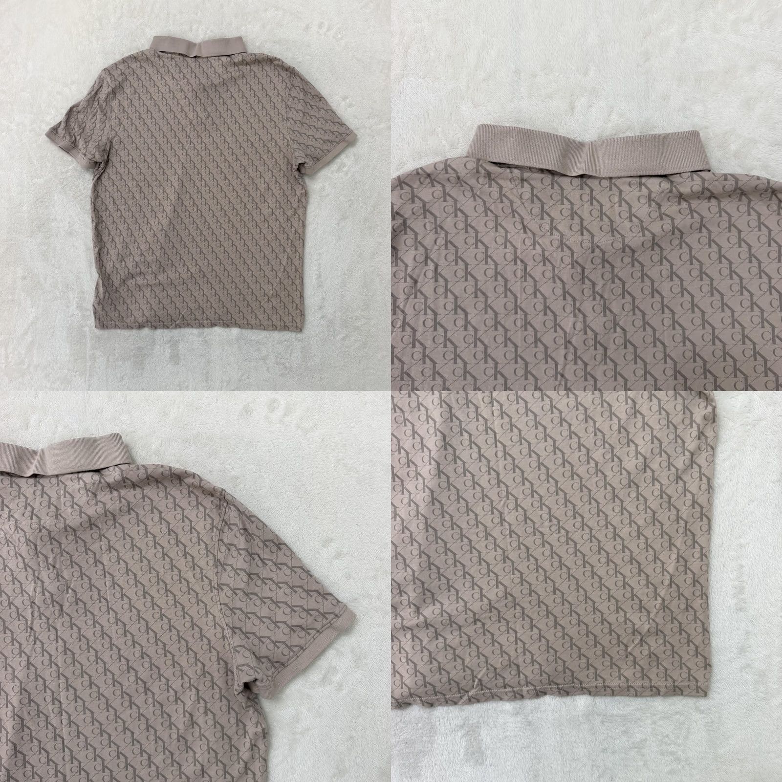 Calvin Klein Calvin Klein Polo Shirt Mens XL Beige Liquid Touch Logo Monogram Stretch AOP Short Sleeve Chelsea CK Shirt Polo Mens XL Beige Size US XL / EU 56 / 4 - 8 Thumbnail