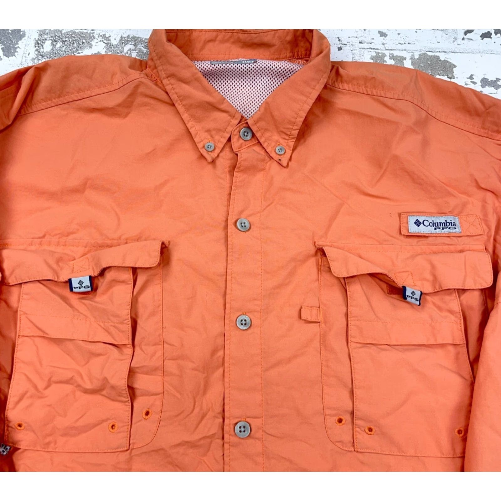 Vintage Columbia Shirt Men 2X Orange Button-Up Omni Shade Performance Tactel Nylon PFG Long Sleeve Casual Travel UV Size US XXL / EU 58 / 5 - 4 Thumbnail