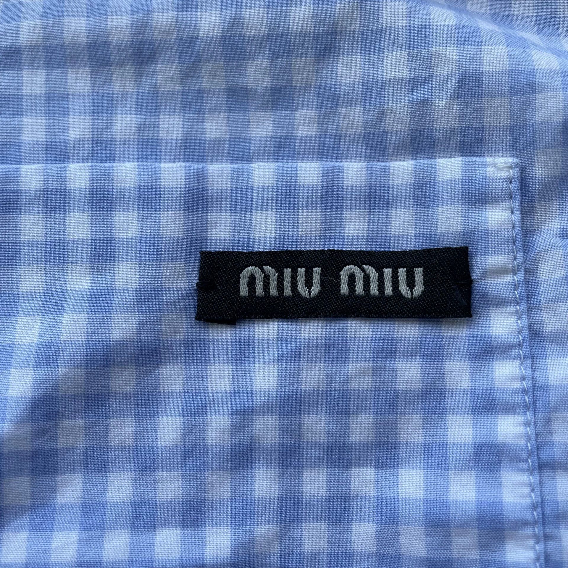 Miu Miu MIU MIU Women's Blue Plaid Short-Sleeve Cropped Top Size 36 Size XS / US 0-2 / IT 36-38 - 4 Thumbnail
