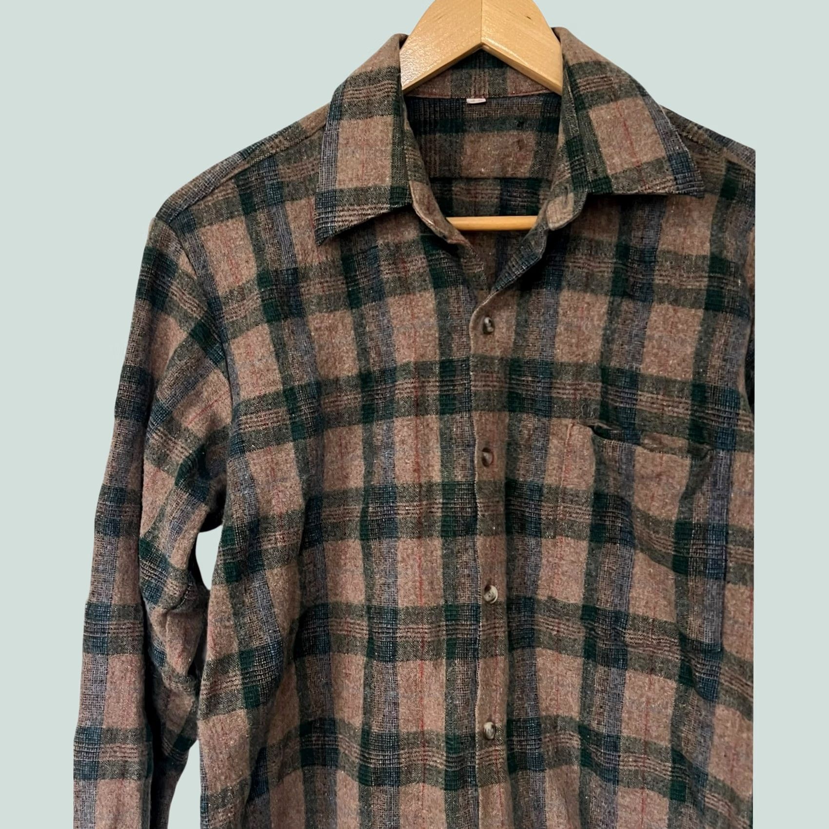 Etro VINTAGE Wool Thick Flannel Shirt Mens M Brown Plaid Retro Pockets Shirt Button-Up Long Sleeve Collared Fall Winter Casual Workwear Mens Size US M / EU 48-50 / 2 - 1 Thumbnail
