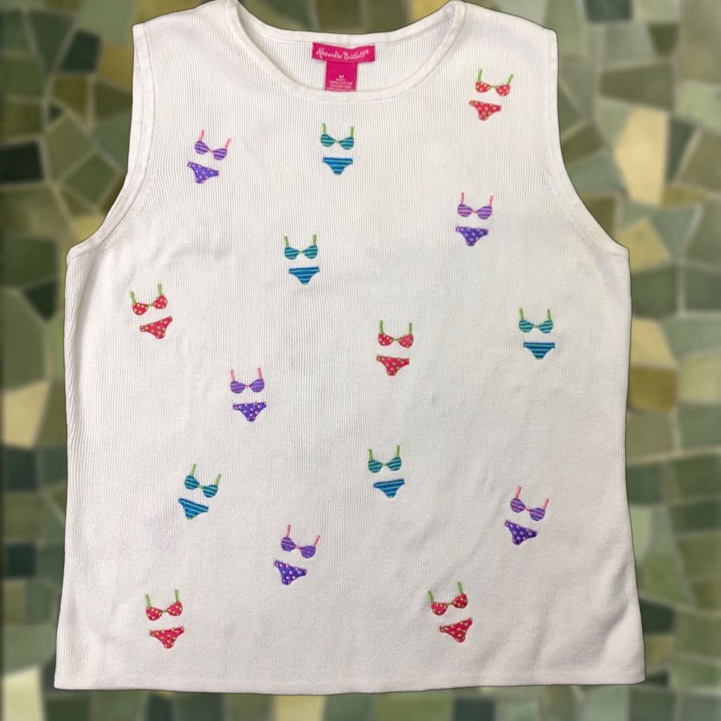 Vintage VINTAGE Alexandra Womens Tank Top M White Cotton Embroidery Beach Summer Clothing Size M / US 6-8 / IT 42-44 - 1 Thumbnail