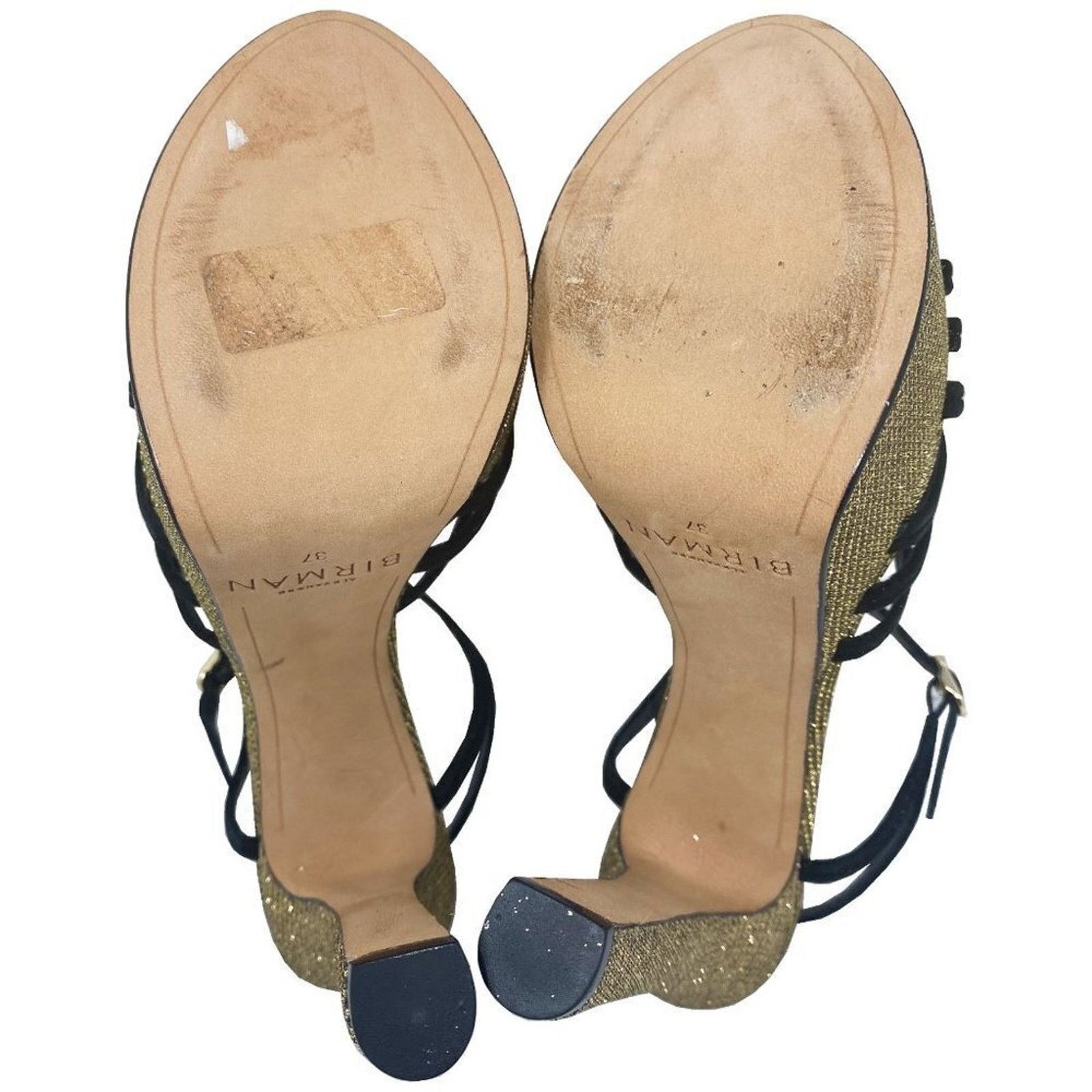 Alexandre Birman Alexandre Birman Black Suede Gold Metallic Platform Sandals Size US 7 / IT 37 - 8 Thumbnail