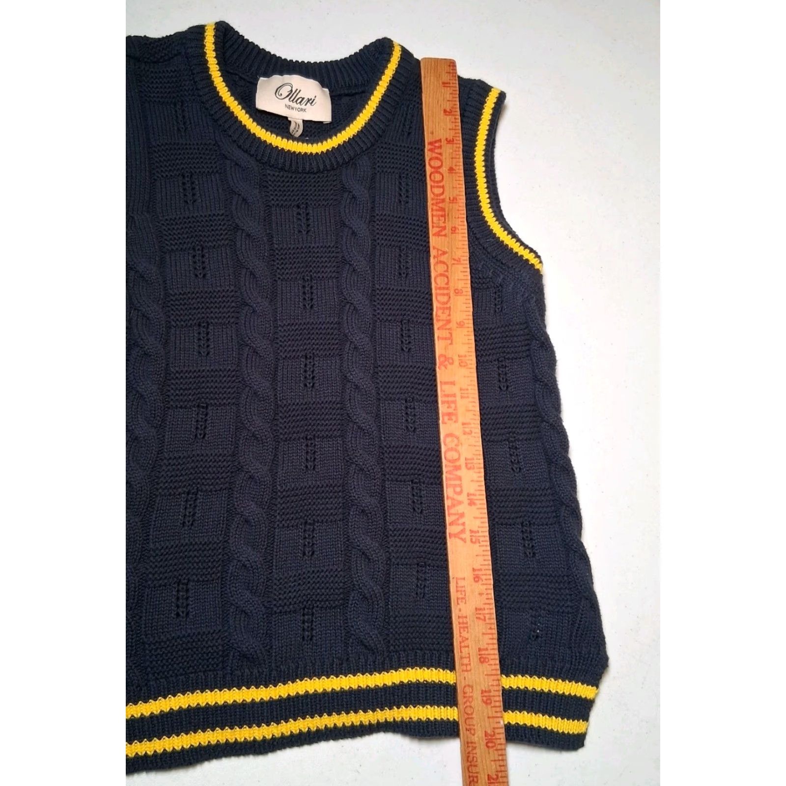Anthropologie VINTAGE Ollari Sweater Vest Women XS Blue Gold Stripe Cable Knit Academia Size XS / US 0-2 / IT 36-38 - 6 Thumbnail