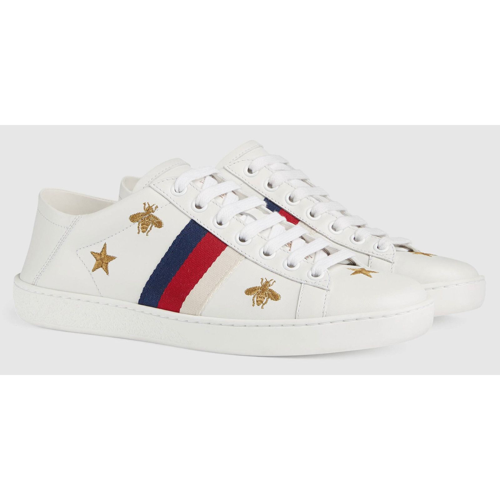 Gucci Gucci White Star Bee Gold Flat Low Top Lace Up Tie Sneaker Size US 12 / IT 42 - 2 Thumbnail