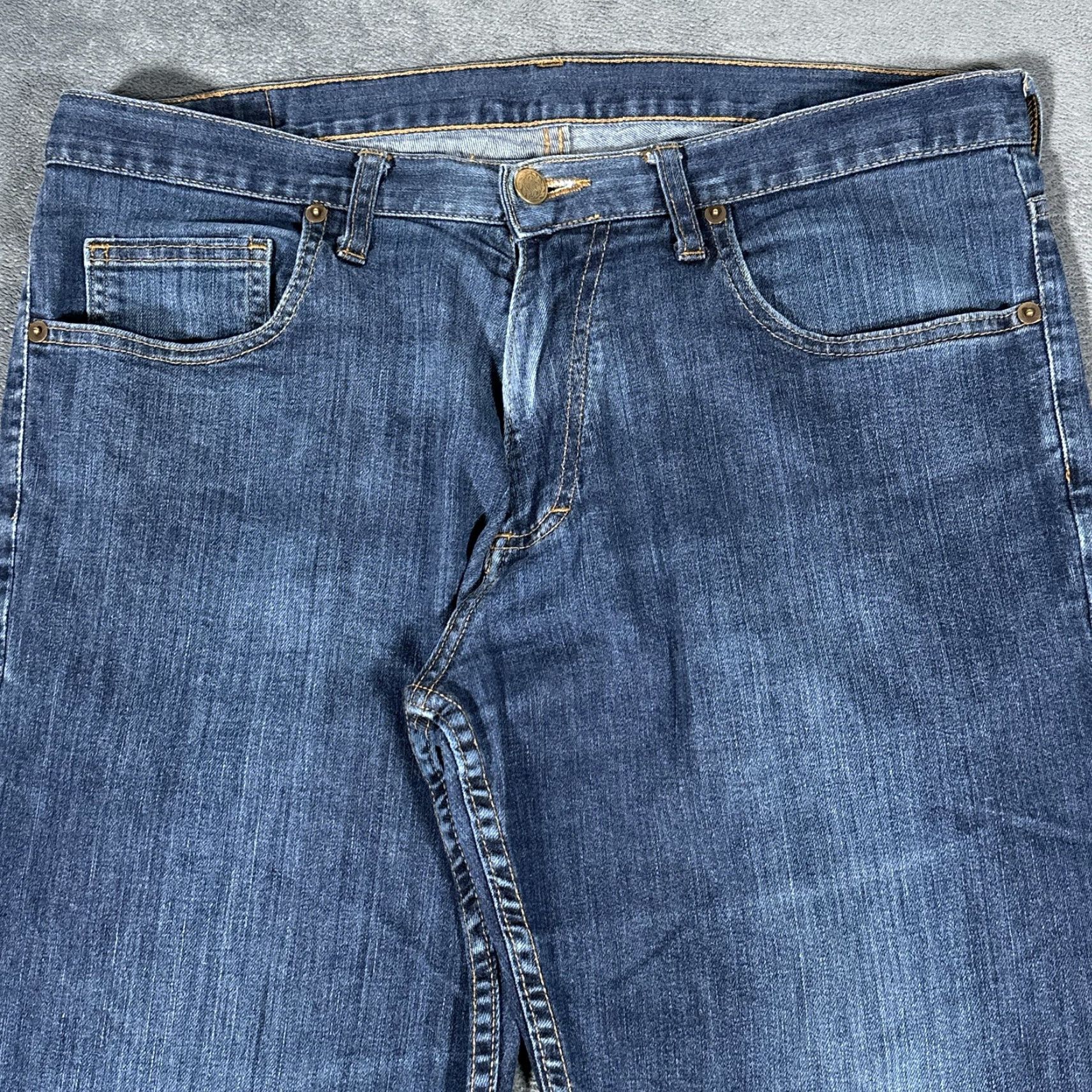 Denime Dearborn Denim Jeans Mens 35x32 Blue Tailored Fit Stretch Straight Leg Made USA Size US 35 - 3 Thumbnail