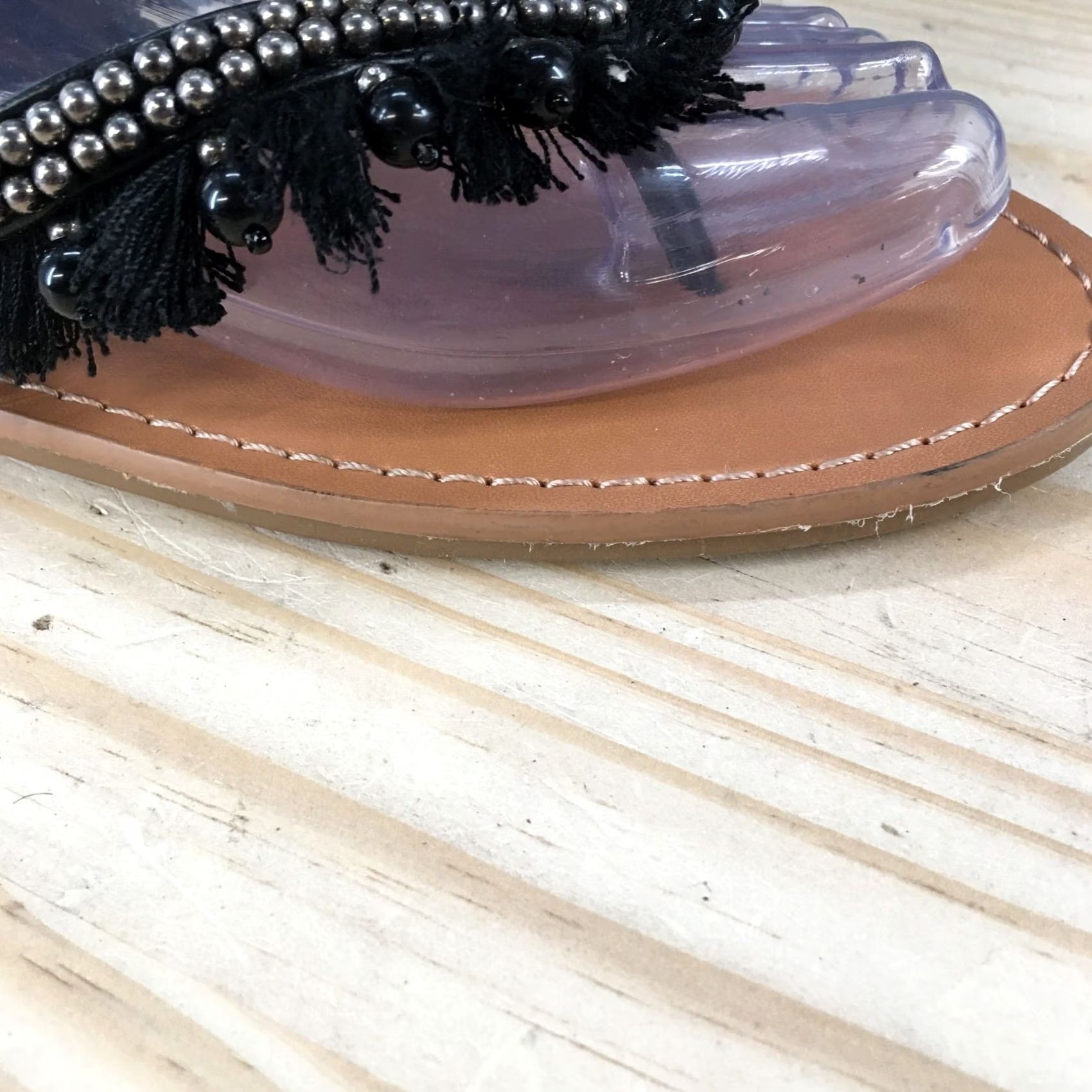 Vintage A New Day Sandals Womens 7.5 Thong Black Beaded Fringe Toe-Post Comfort Flats Size US 8 / IT 38 - 4 Thumbnail