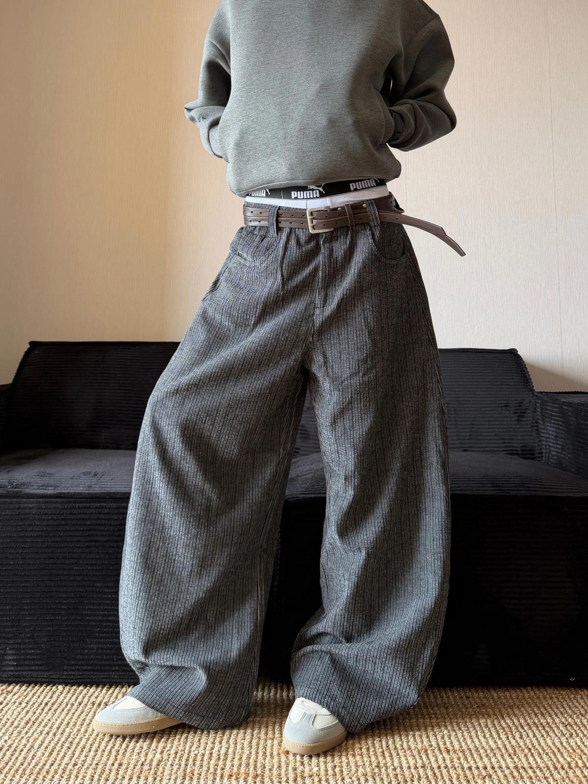 Vintage Gray Pinstripe Wide Leg Pants, Baggy High Waist Trousers Size US 28 / EU 44 - 4 Thumbnail