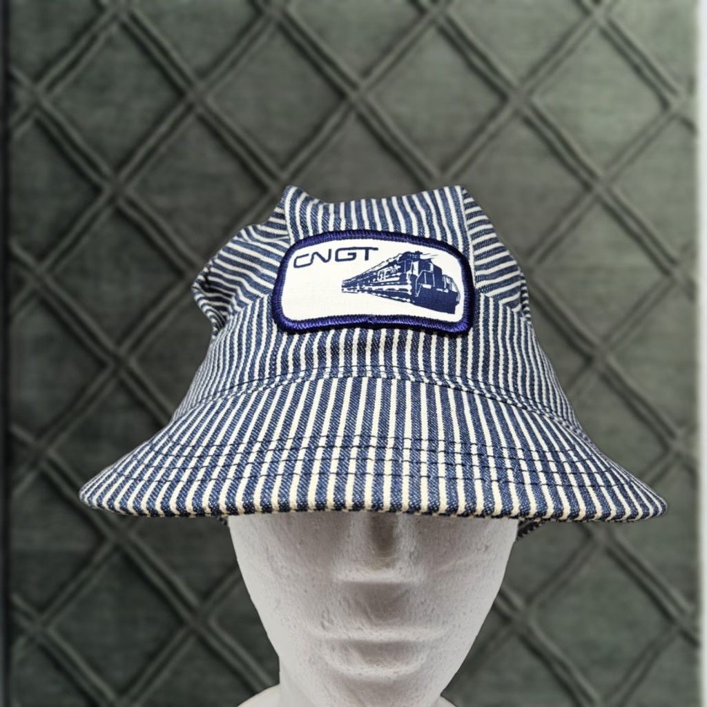 Vintage VINTAGE CNGT Hat Cap Snap Back Blue Hickory Stripe Railroad Engineer Patch Mens Made USA Size ONE SIZE - 1 Thumbnail
