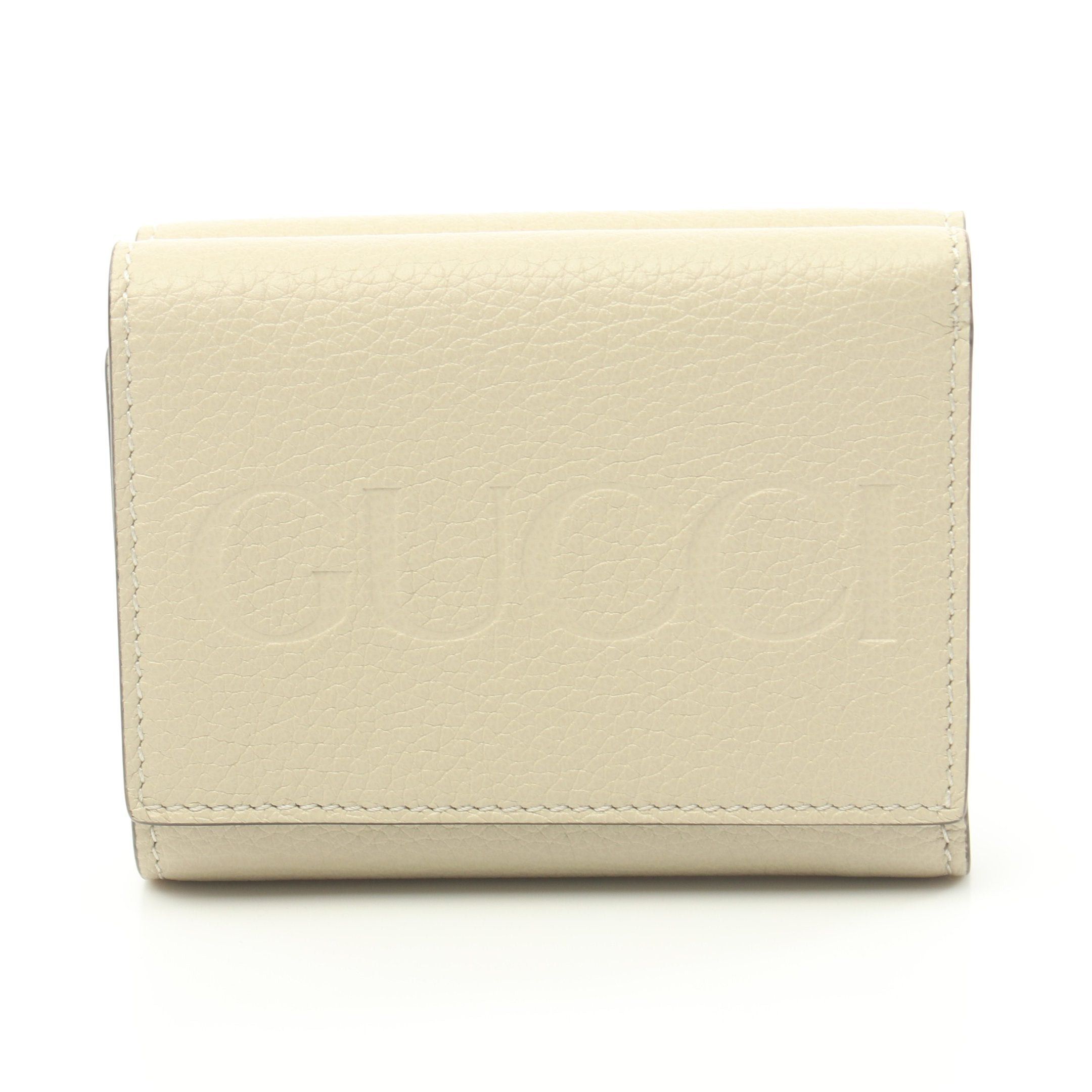 image of Gucci Trifold Wallet Leather Ivory Logo, Women's