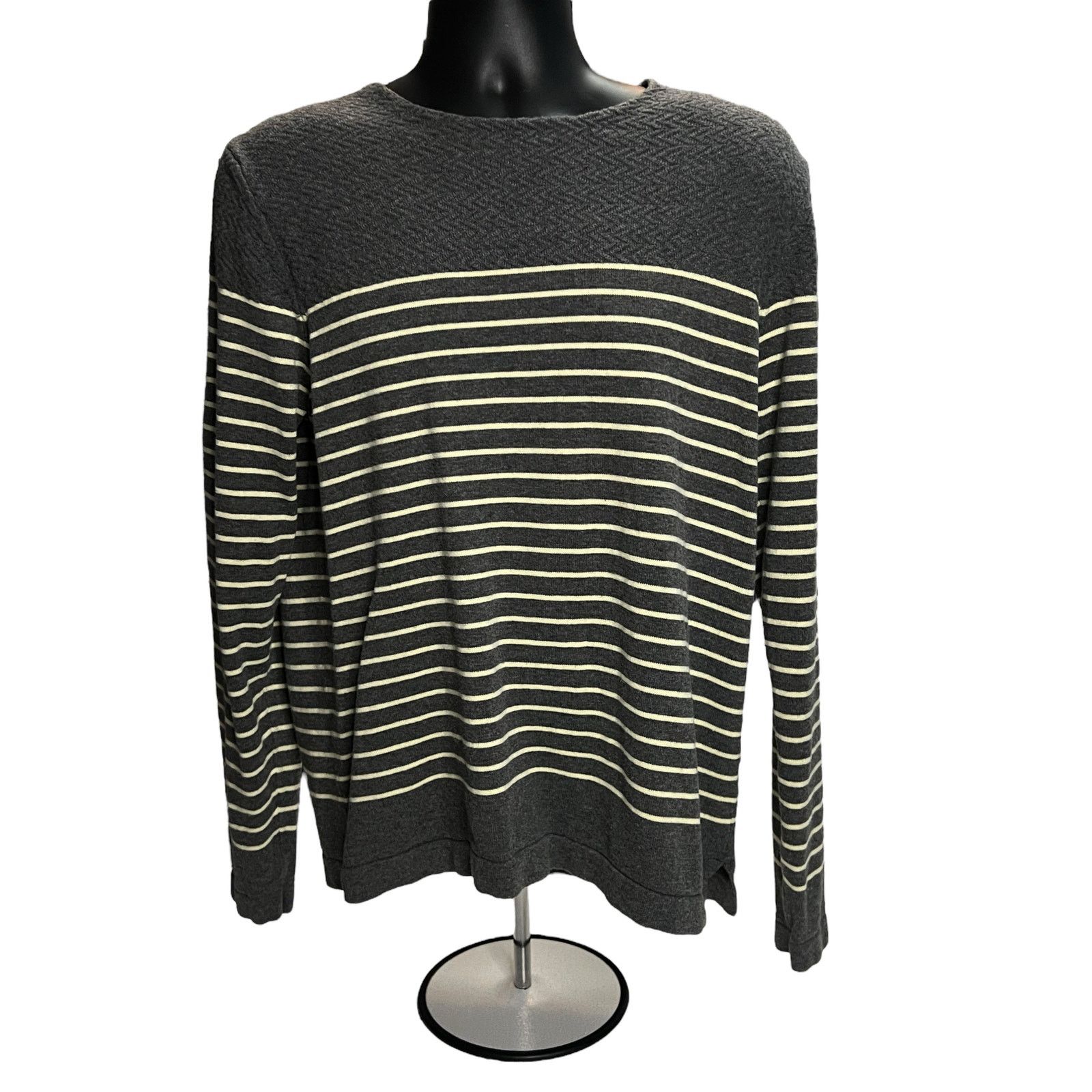 Zara Zara Man Sweater XL Striped Gray Long-Sleeve Knit Pullover Size US XL / EU 56 / 4 - 1 Thumbnail