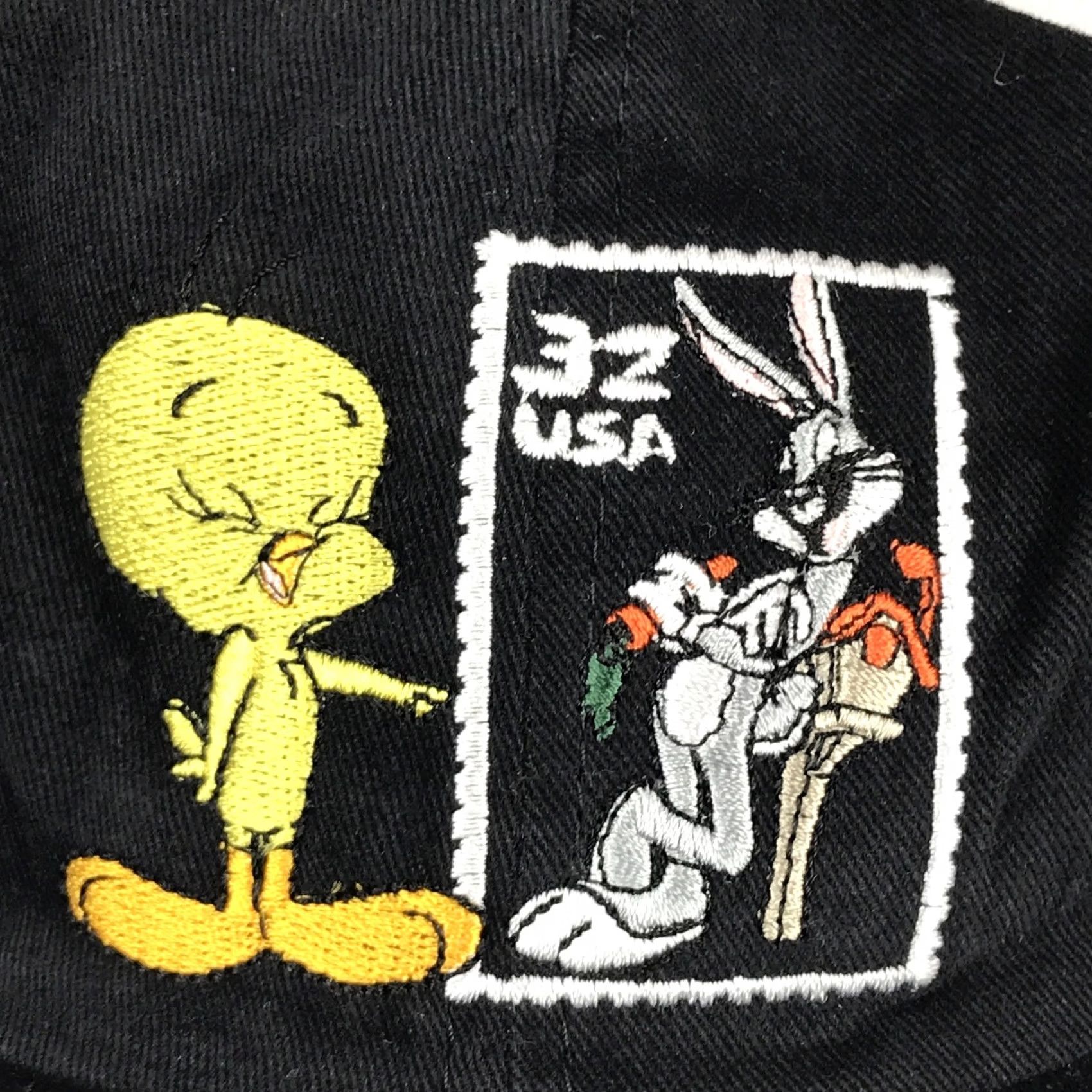 Vintage VINTAGE Warner Bros. Snapback Hat 1997 Looney Tunes Tweety & Bugs Bunny Adjustable Black Unisex Adults 90s 80s Cartoon Stamp Size ONE SIZE - 4 Thumbnail