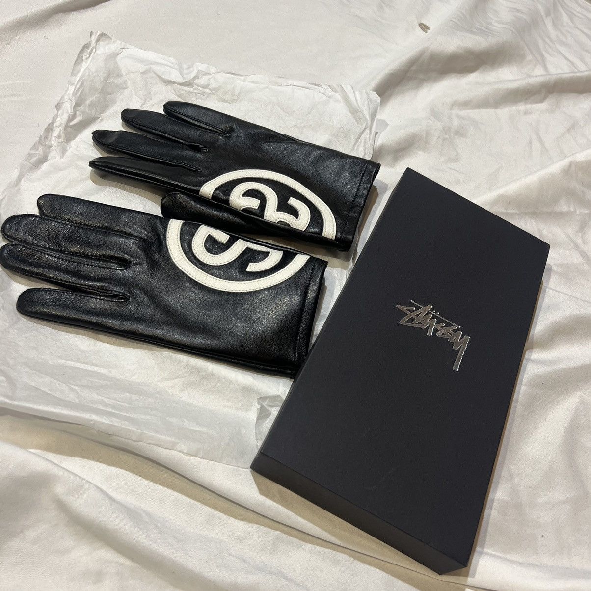 Vintage Stussy Ss Link Leather Gloves Black Sm Grailed