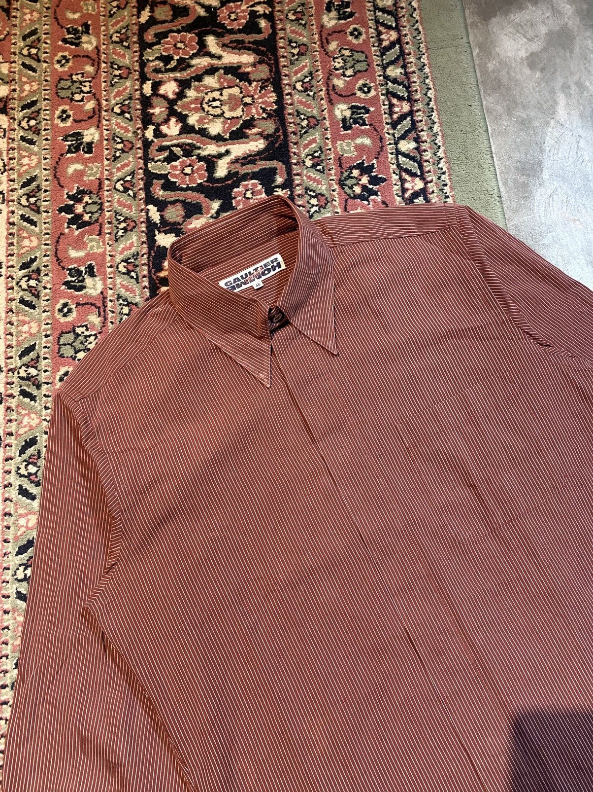Jean Paul Gaultier JEAN PAUL GAULTIER HOME OBJECT, MAROON STRIPE SHIRT BUTTON Size US M / EU 48-50 / 2 - 3 Thumbnail