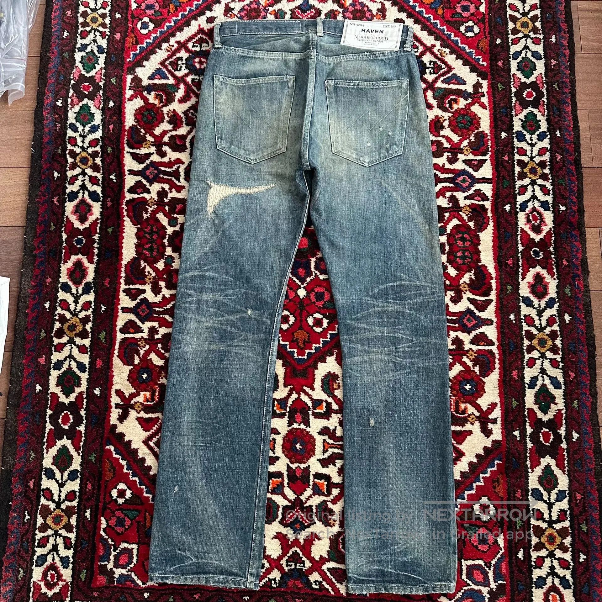 Neighborhood distressed blue jeans with unique detailing. Size US 42 / EU 58 - 2 Thumbnail