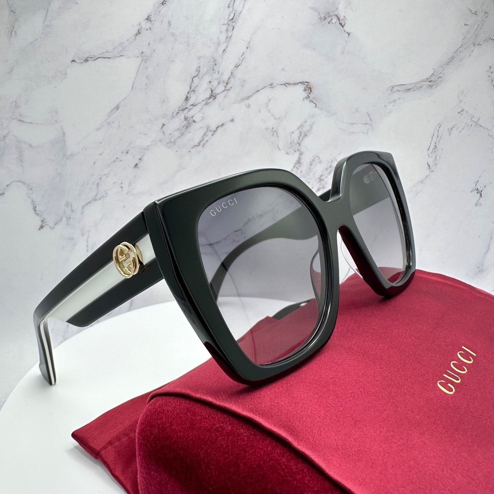 Gucci New GUCCI Sunglasses Black Square Gold Metal GG Web Arms Size ONE SIZE - 3 Thumbnail