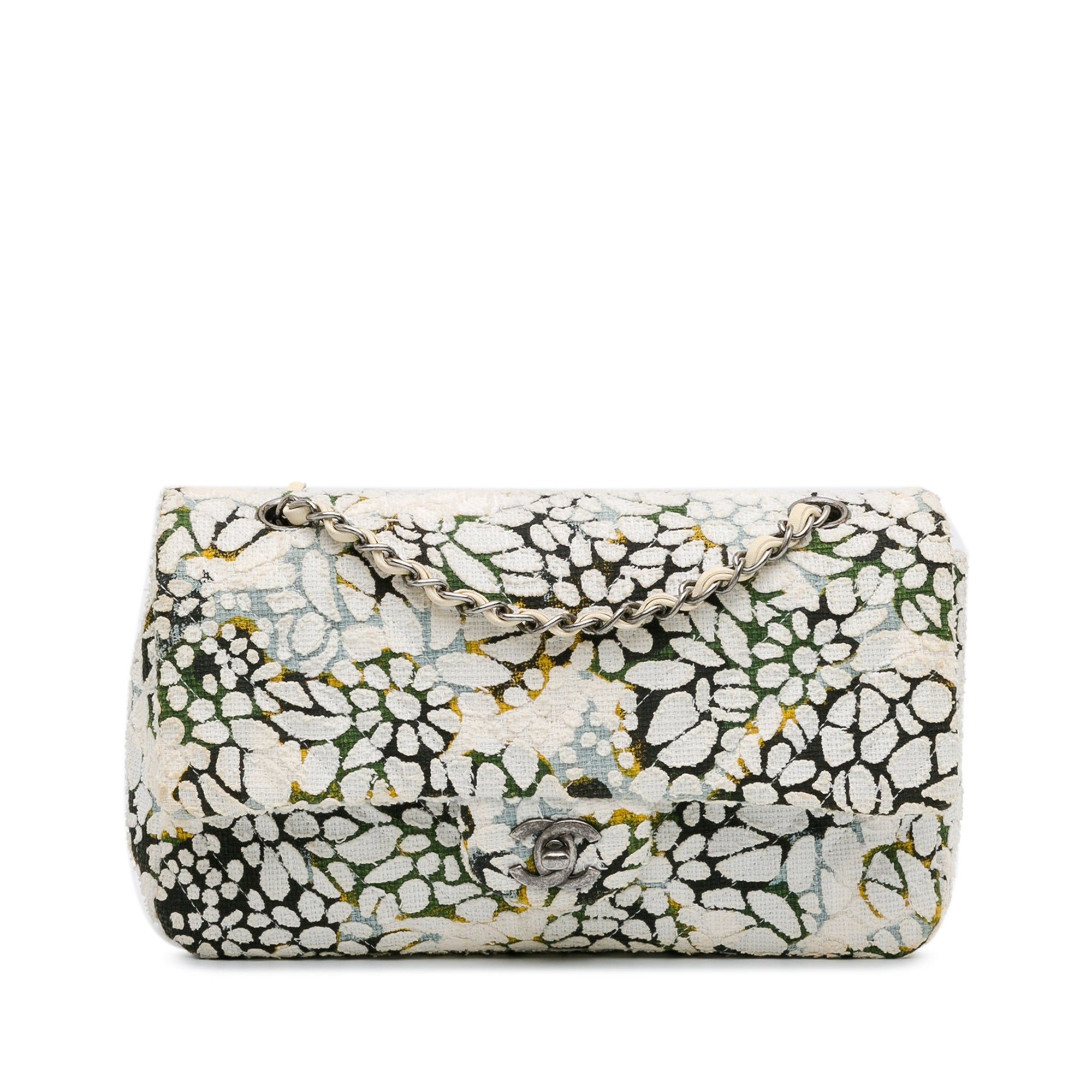Chanel Chanel Medium Classic Chevron Tweed Floral Double Flap White Size ONE SIZE - 1 Thumbnail