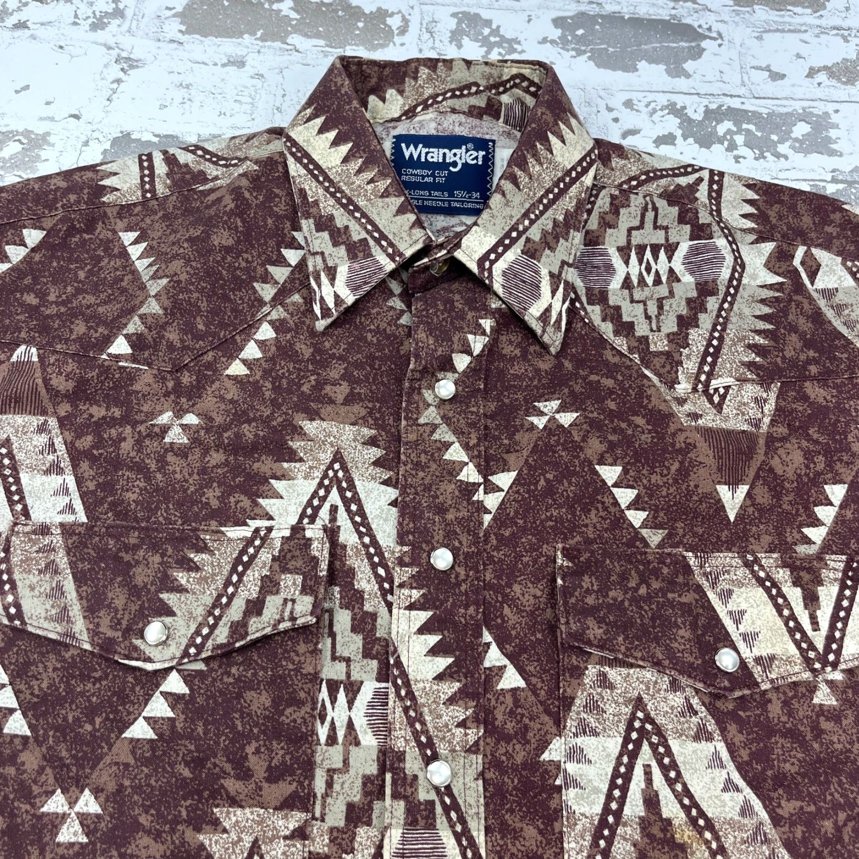 Wrangler VINTAGE Wrangler Western Shirt Brown 15.5 Snap Button-Up Regular Fit Casual Cowboy M Size US M / EU 48-50 / 2 - 2 Thumbnail