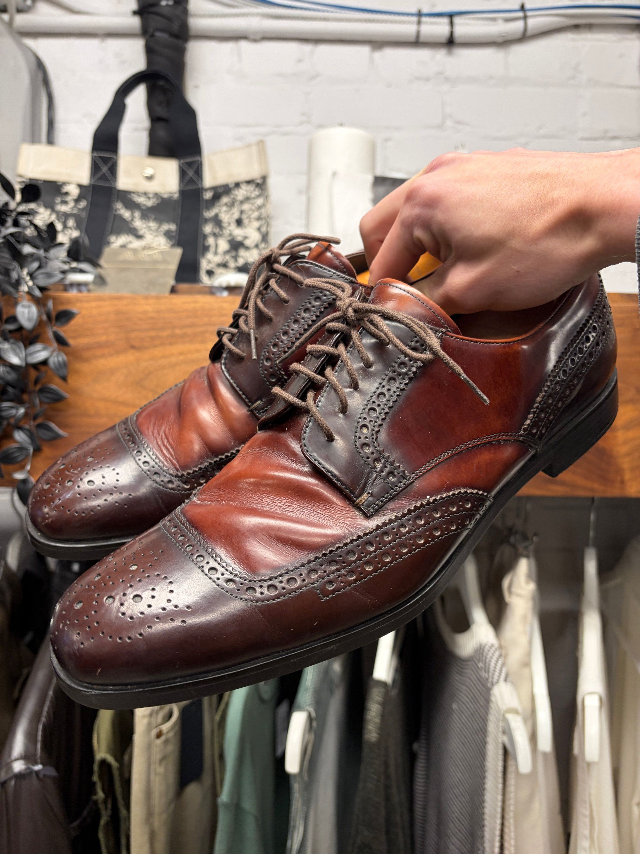 Prada Prada Wingtip Brogue Leather Oxford Shoes with Natural Brown Patina Size US 10 / EU 43 - 1 Thumbnail