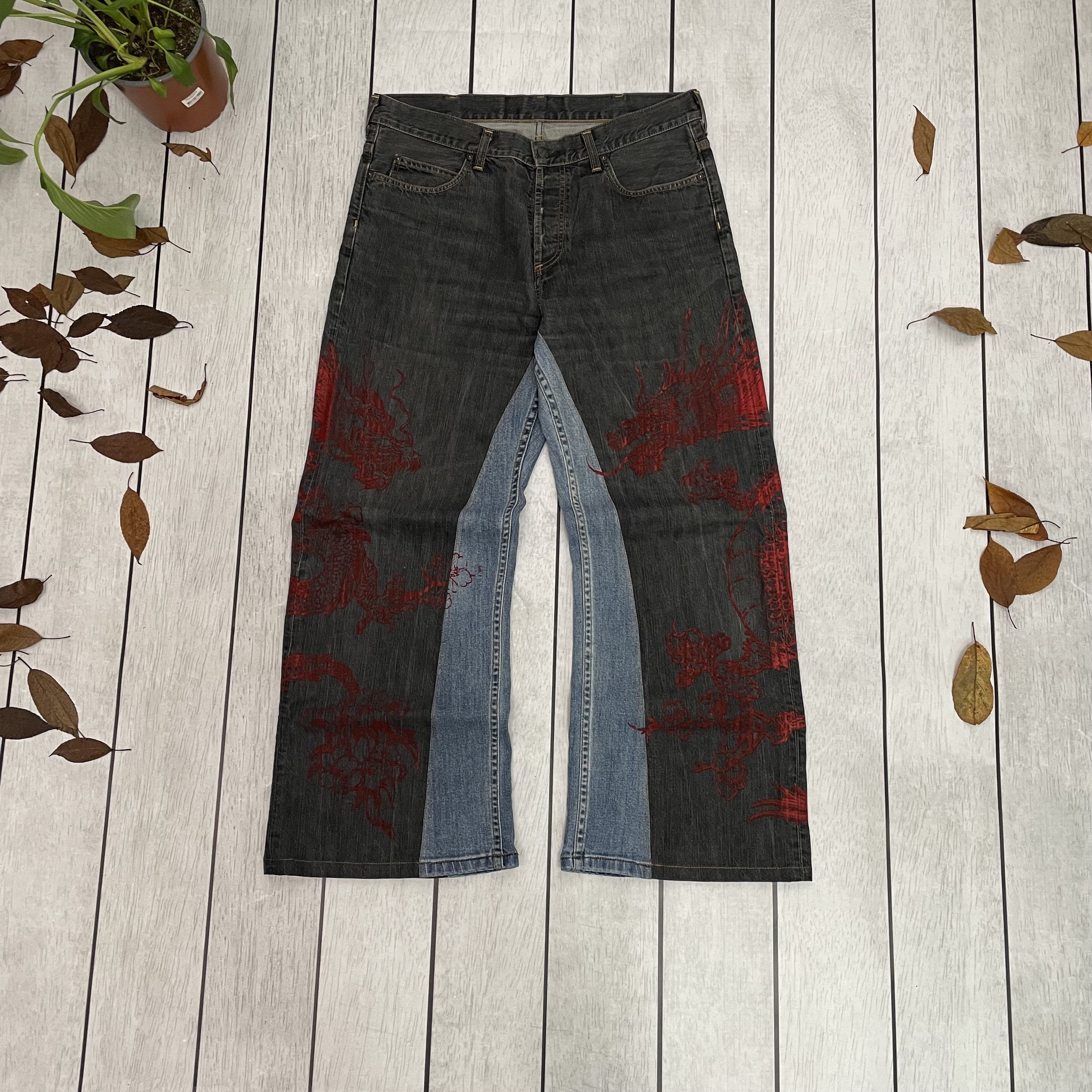 Custom Carhartt Flared Jeans baggy fit dragon japan style