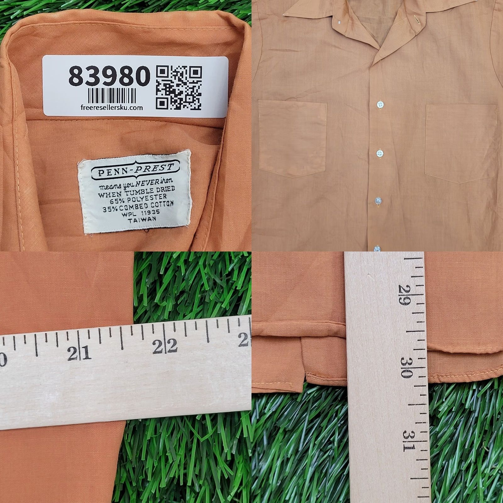 Vintage VINTAGE 90s MOD Button Shirt Large Apricot Orange Menswear Shirt Casual Workwear 90s Mens B Size US L / EU 52-54 / 3 - 8 Thumbnail