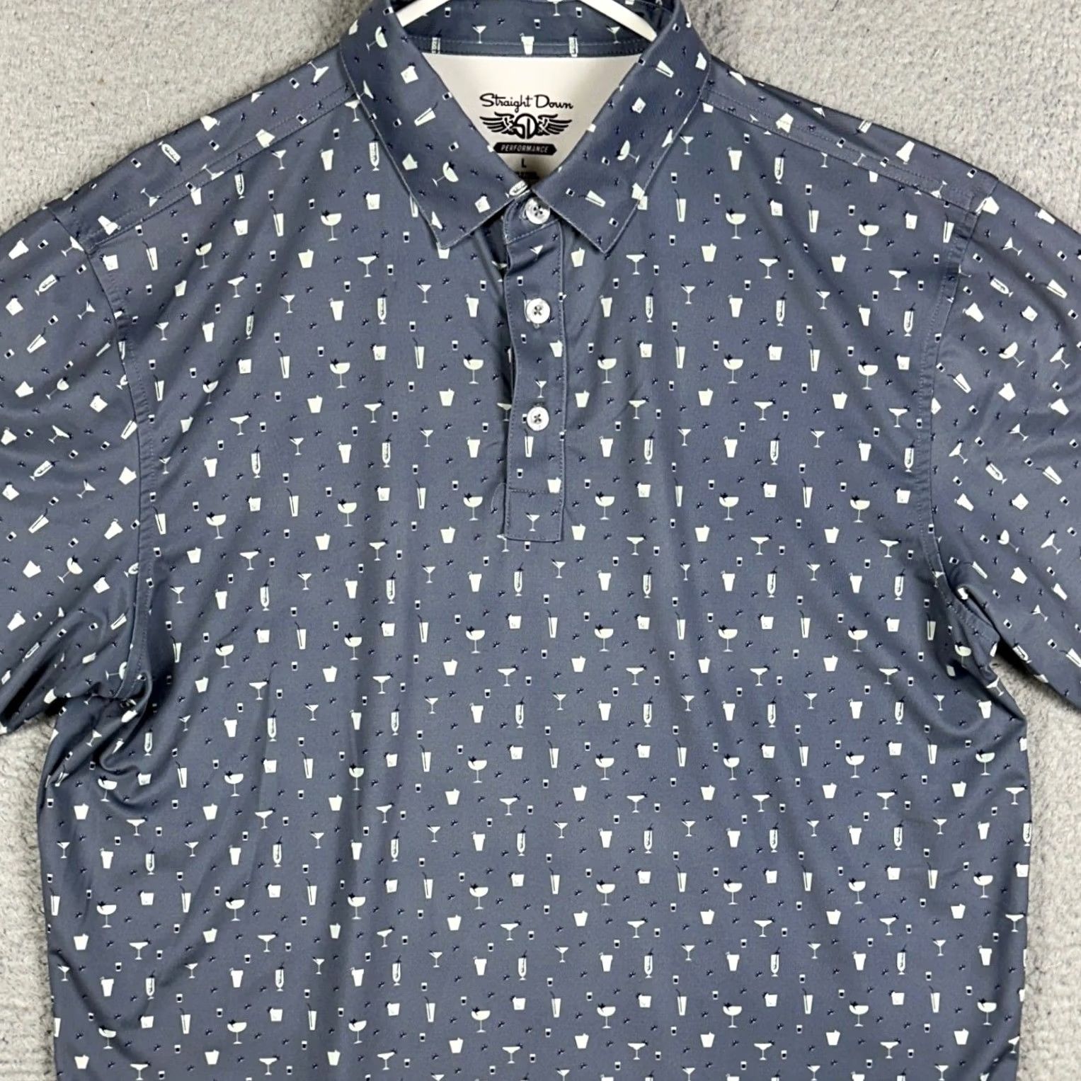 Vintage Straight Down Polo Shirt Mens L Blue-Gray Performance Golf Cocktail Print Shirt Size US L / EU 52-54 / 3 - 2 Thumbnail
