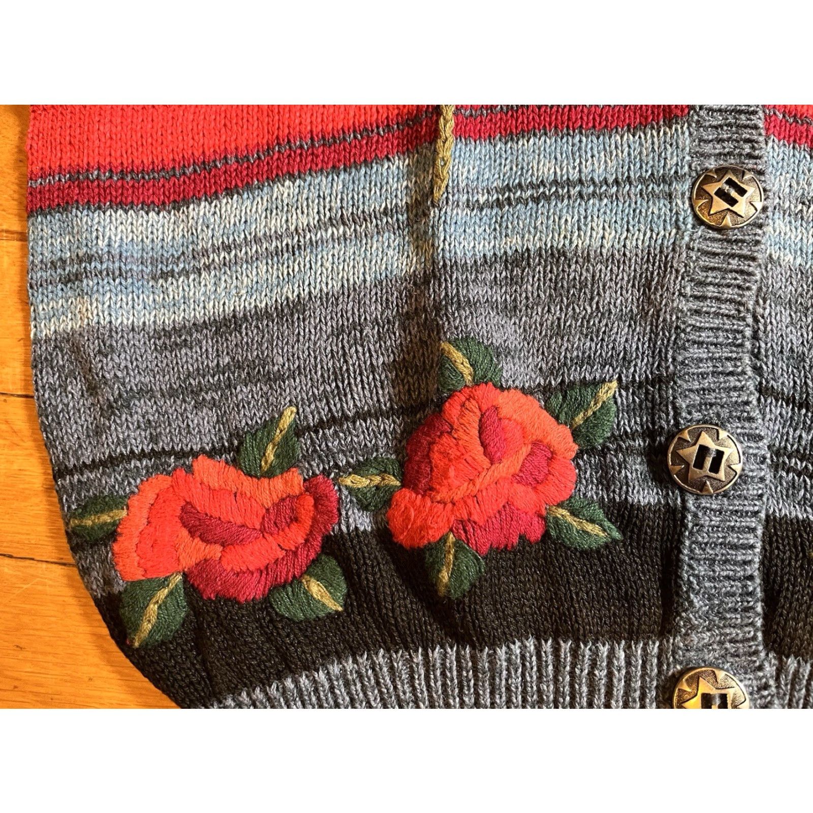 Vintage VINTAGE Cambridge Dry Goods Rose Sweater Vest Womens Large Blue Shirt Size L / US 10 / IT 46 - 4 Thumbnail