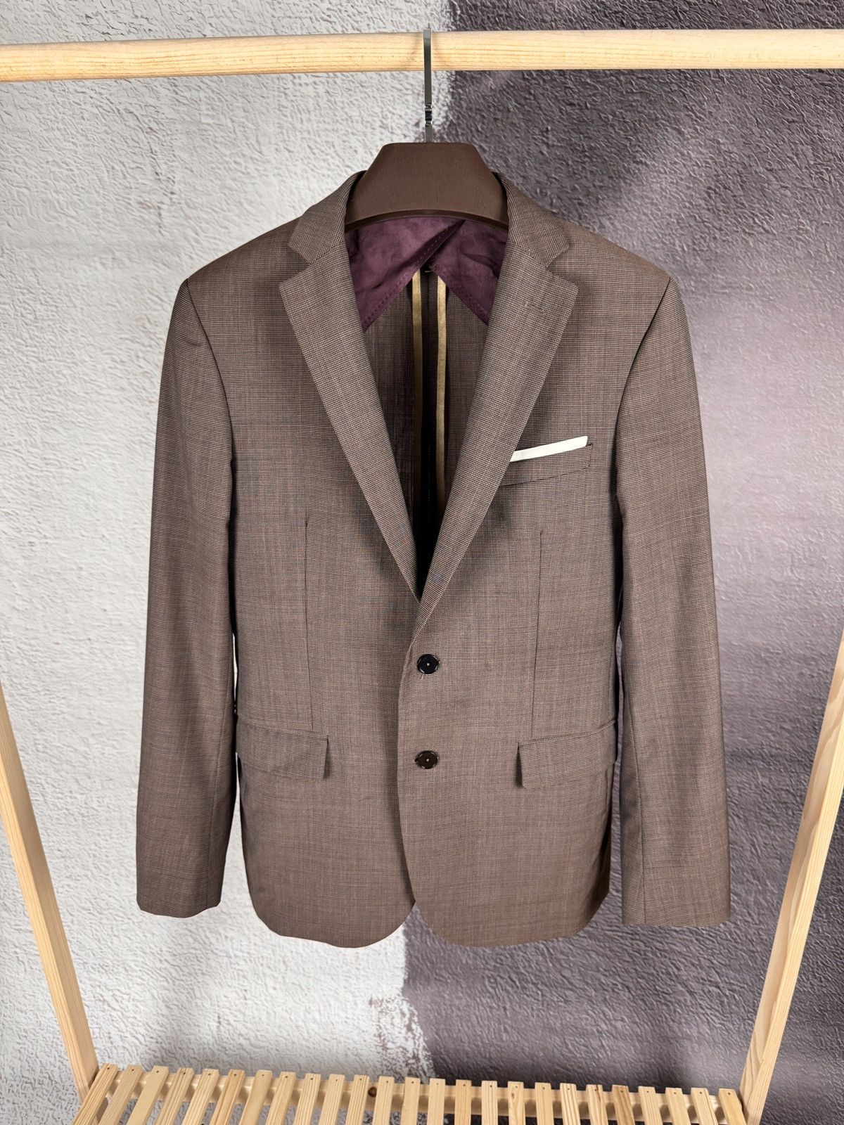 Paoloni Paoloni grey brown 2 button unlined wool blazer Size 38R - 1 Thumbnail