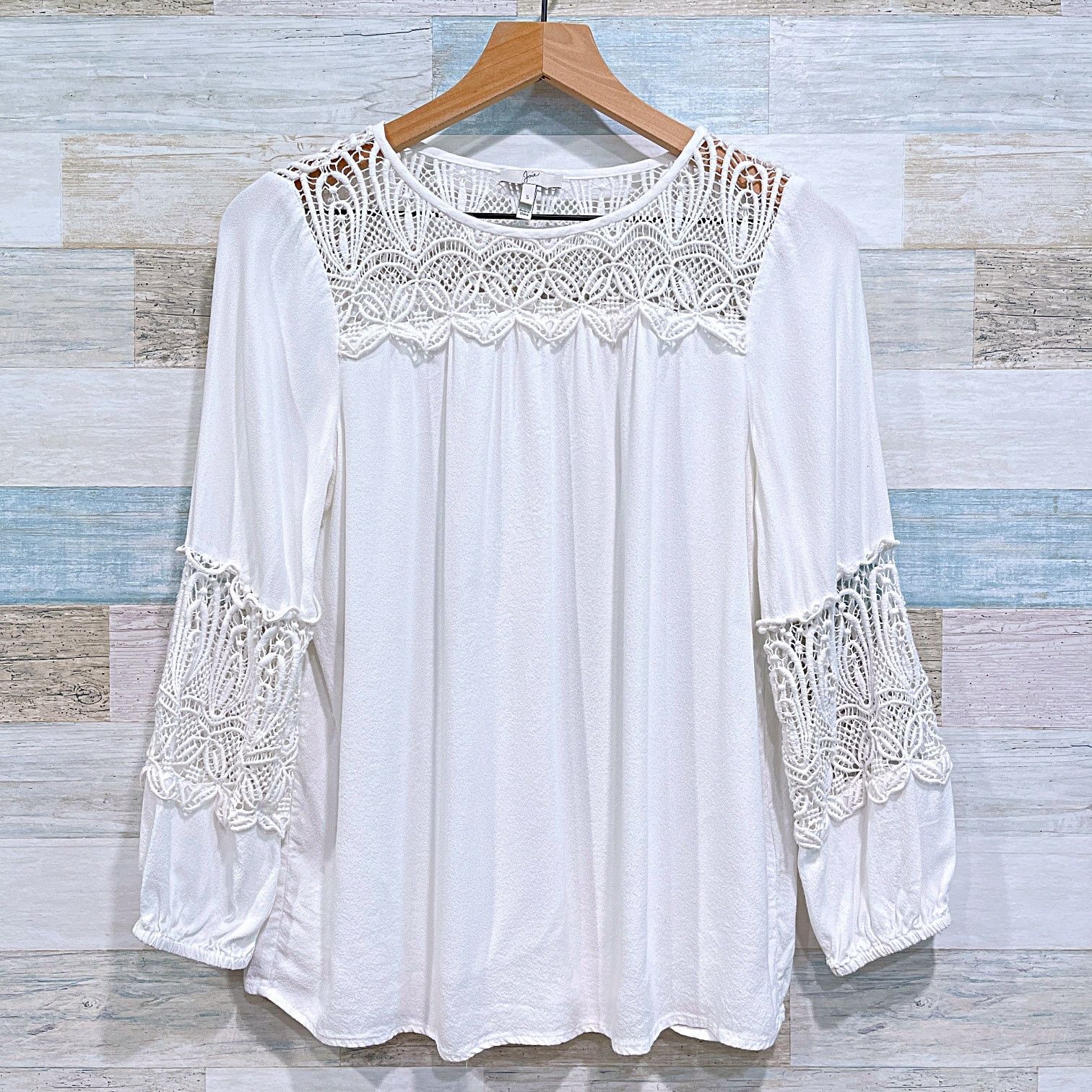 Joie JOIE Coastal Lace Crochet Trim Top Blue Porcelain Relaxed S Size S / US 4 / IT 40 - 1 Thumbnail