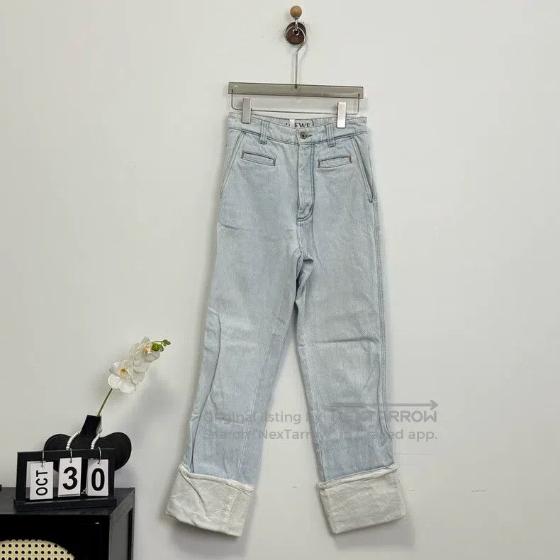 Loewe Loewe Blue Turn-up Leather Patch Logo Jeans Size US 32 / EU 48 - 1 Thumbnail