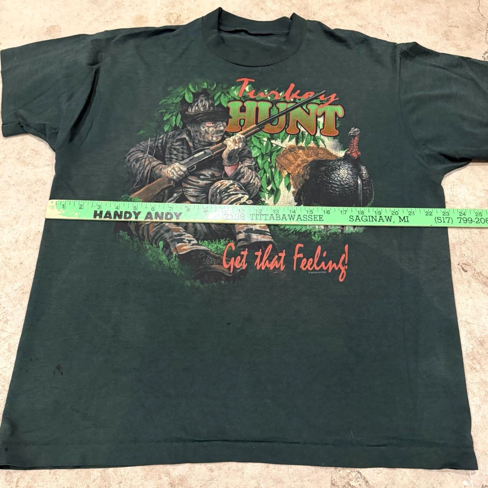 Fruit Of The Loom VINTAGE Silkmasters Turkey Hunt Get the Feeling USA Made T Shirt XL Short Sleeve Green 90s Outdoor Patriotic Men Mens Shirts Size US XL / EU 56 / 4 - 6 Thumbnail