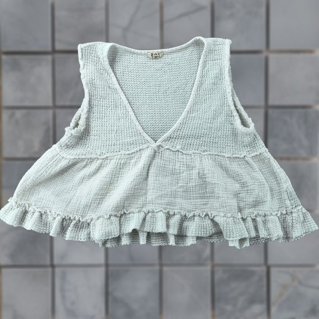 Vintage POL Shirt Womens Large White Sleeveless Peplum Ruffle Gauze V Neck Camisole Tank Size L / US 10 / IT 46 - 1 Thumbnail