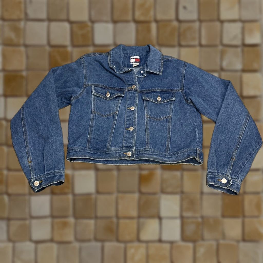 Tommy Hilfiger VINTAGE Tommy Hilfiger Denim Jacket Ladies Size L Blue Cropped Long Sleeve Pockets Womens Size L / US 10 / IT 46 - 1 Thumbnail