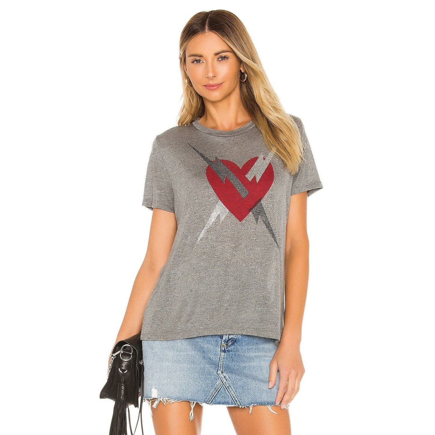 REVOLVE Lauren Moshi Capri Heather Grey Heart Tee Size XS / US 0-2 / IT 36-38 - 3 Thumbnail