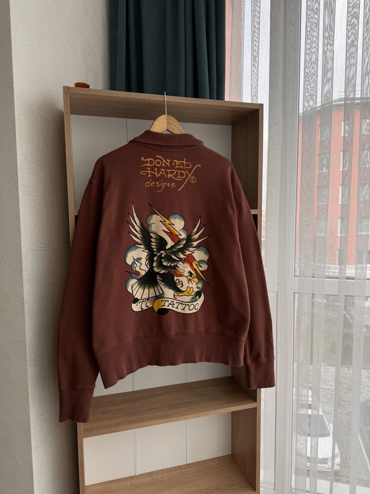 Christian Audigier × Japanese Brand × Vintage Vintage Ed Hardy by Christian Audigier Brown Tattoo Hoodie Size US XL / EU 56 / 4 - 1 Thumbnail
