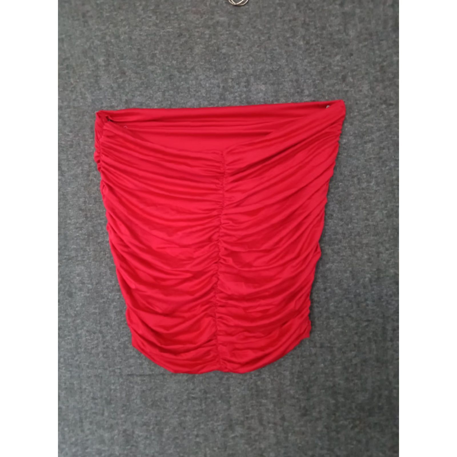 Vintage VINTAGE Small Red Ruched Women's Form Fitting Sexy Mini Skirt Lined Size 32" / US 10 / IT 46 - 2 Thumbnail