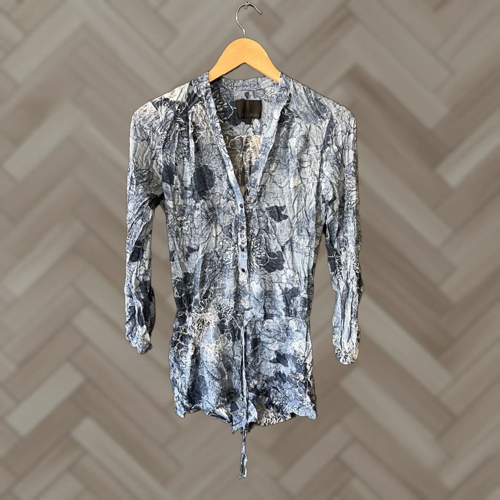 Vintage Intermix Womens Blue Floral Pattern Long Sleeve Button Up Romper P Size P Size S / US 4 / IT 40 - 1 Thumbnail