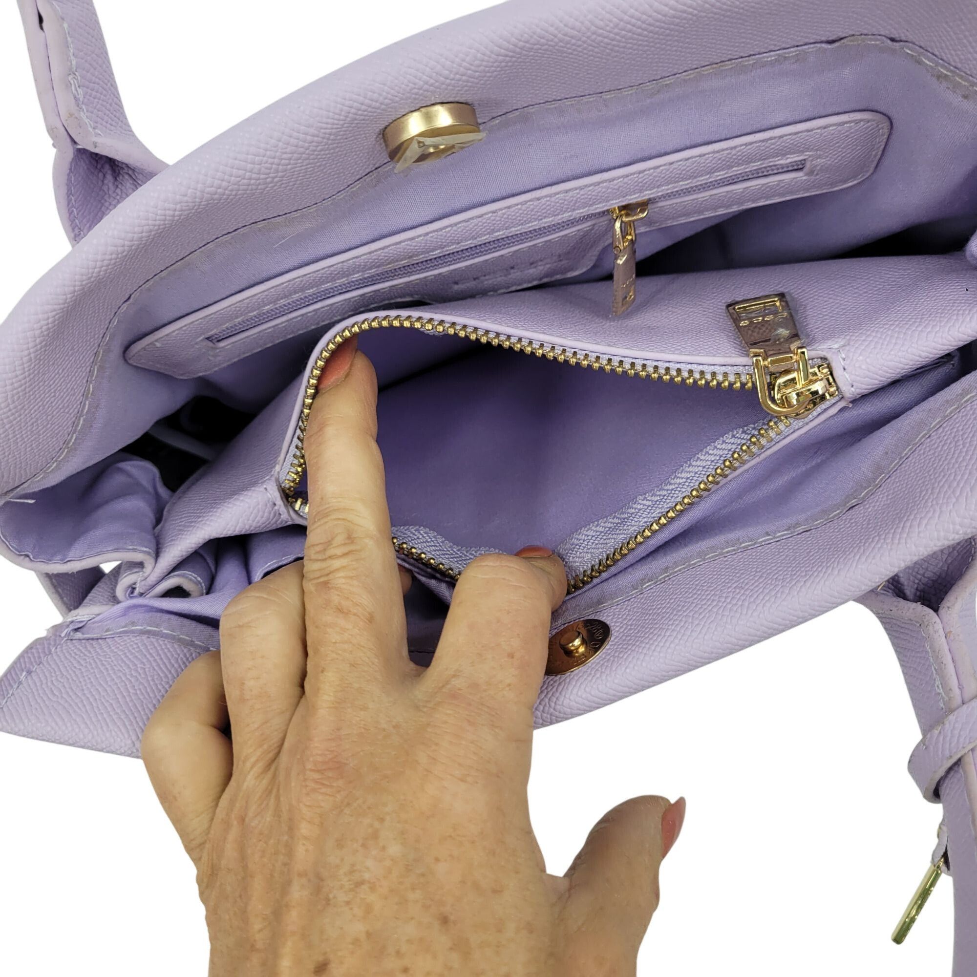 Bebe Womens Vegan Evie Satchel Bag Lilac Pastel Purple Faux