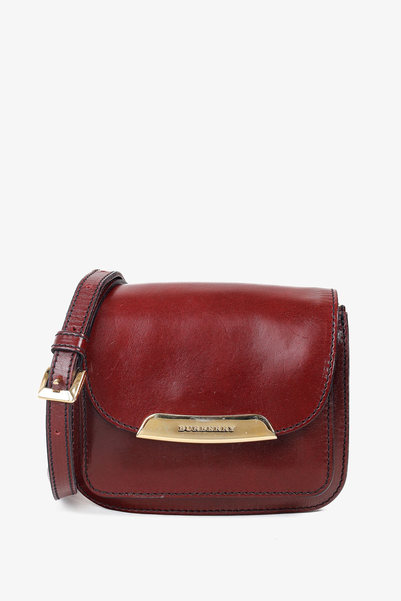 Burberry Burgundy Crossbody Mini Satchel Leather Bag