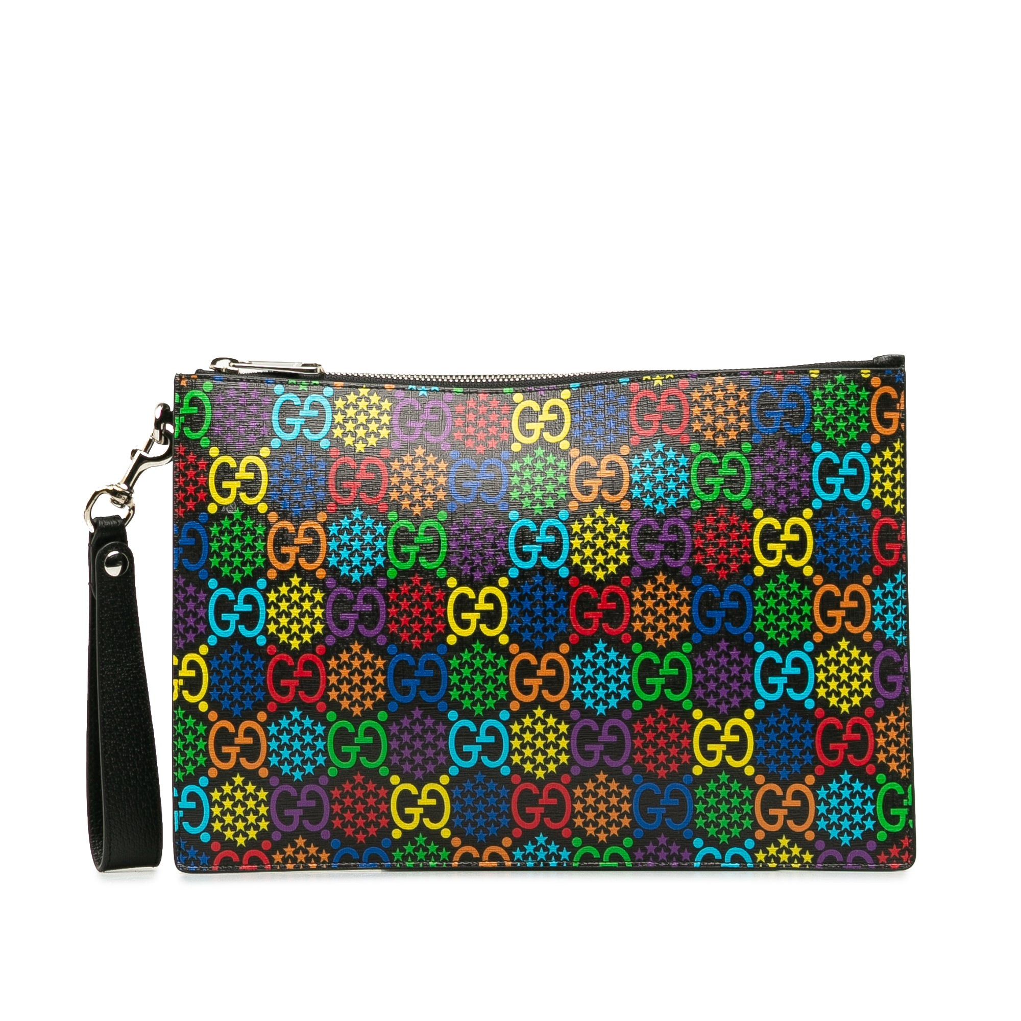 image of Gucci GG Supreme Psychedelic Zip Clutch Clutch Bag in Black, Women's