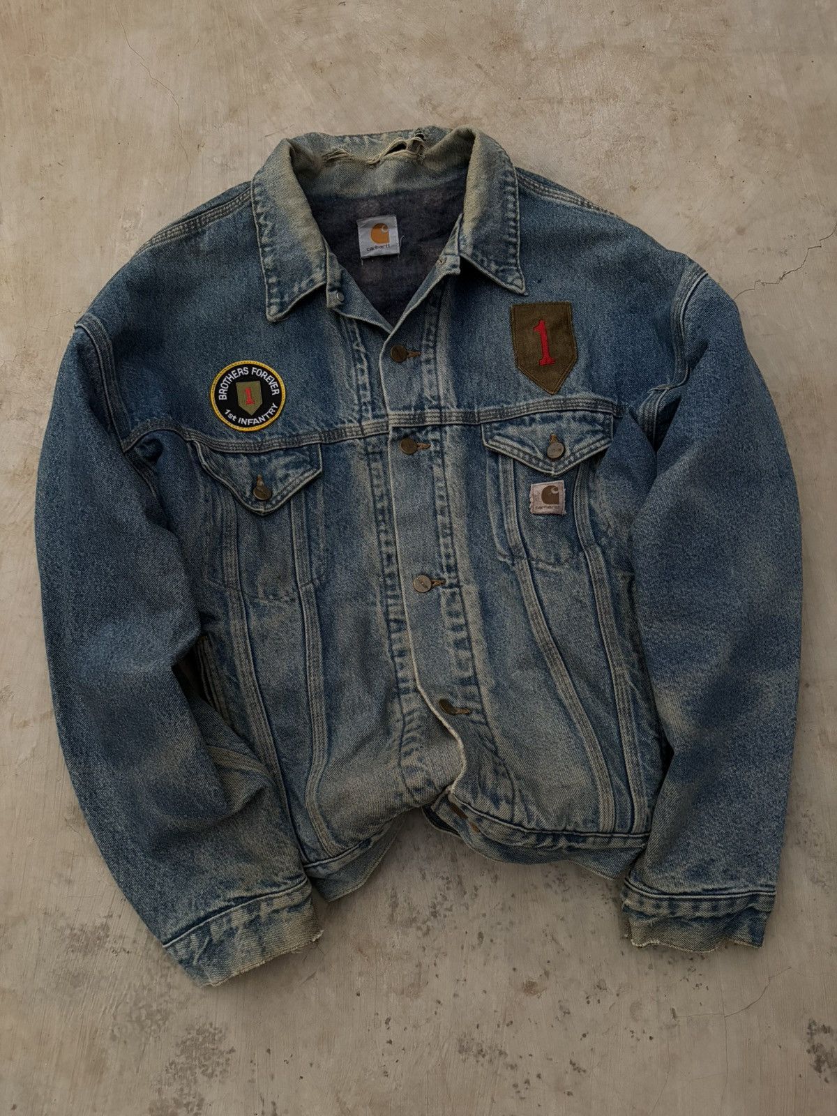 Carhartt Vintage 90s Carhartt Denim Jacket 1st Infantry Division Size US XL / EU 56 / 4 - 4 Thumbnail