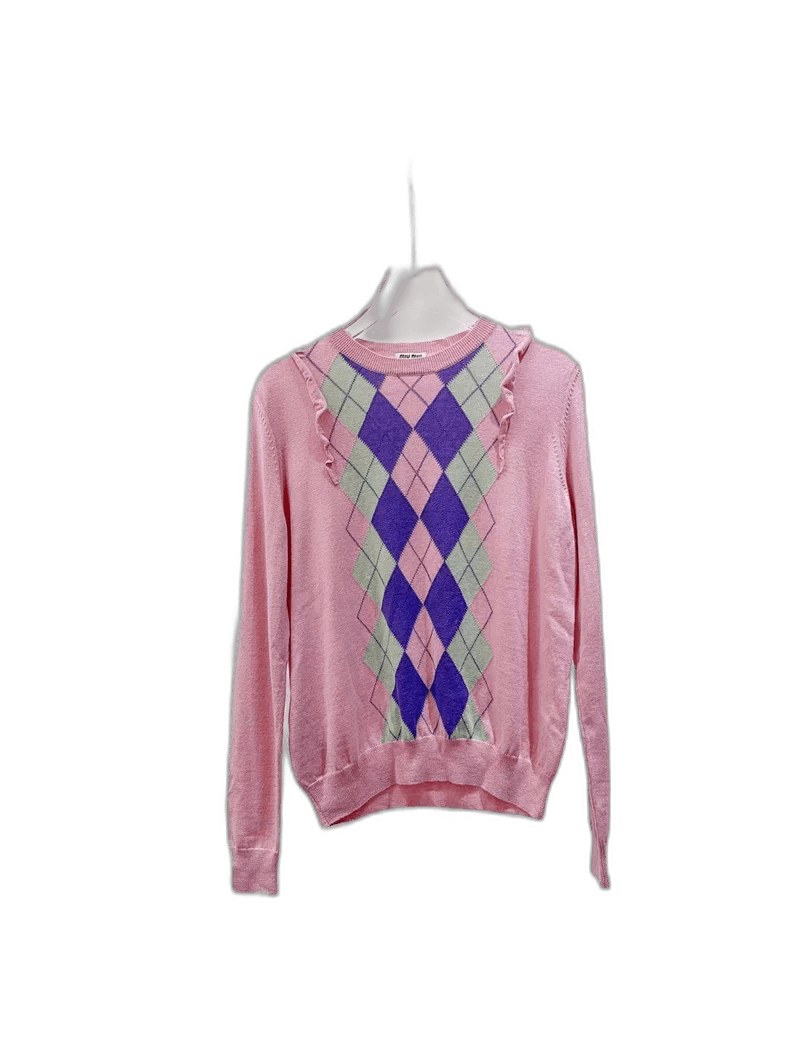 Prada Miu Miu Pink Sweater with Argyle Design Size M / US 6-8 / IT 42-44 - 1 Thumbnail