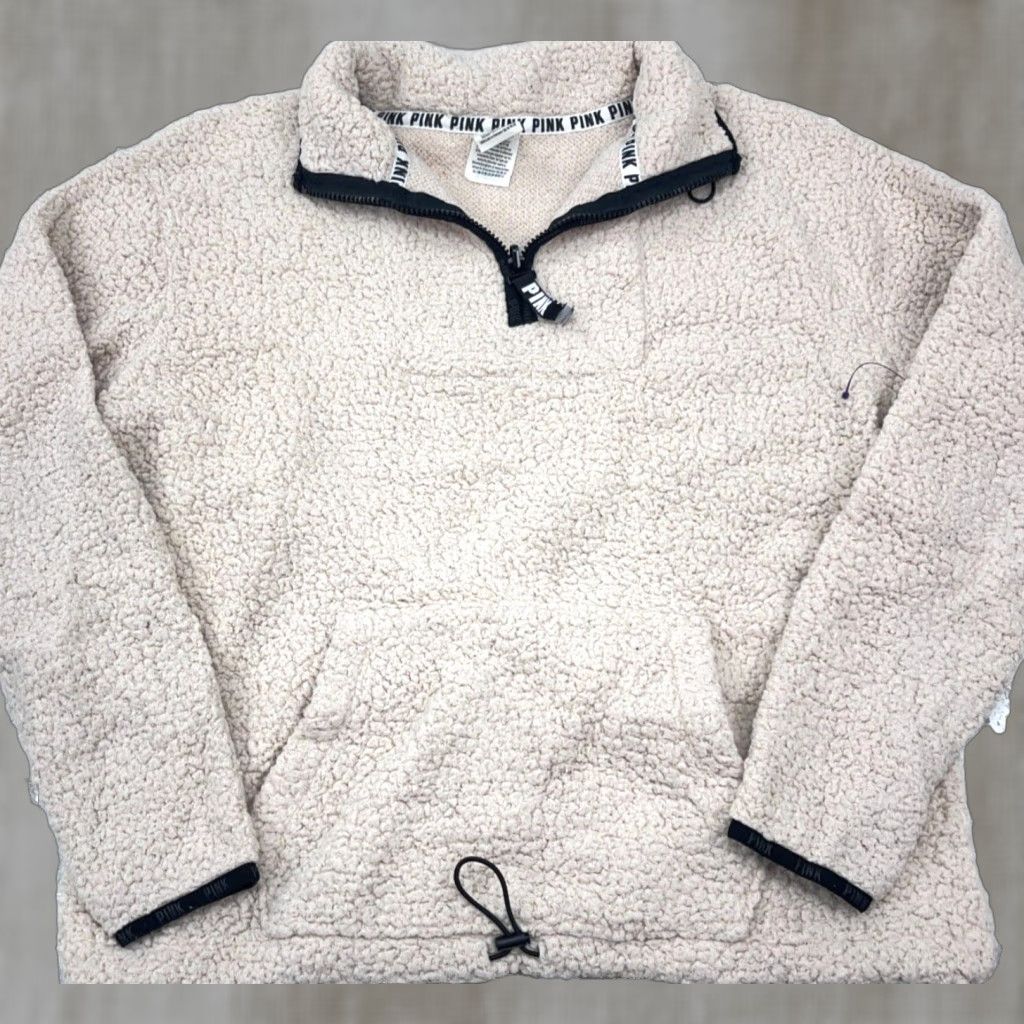 Victoria's Secret Victoria's Secret Sweater Women M White Deep Pile Sherpa Fleece Mock Neck Pullover Hooded 1/4 Zip Logo All Seasons Casual Winter Fall Spring Summer Size M / US 6-8 / IT 42-44 - 1 Thumbnail