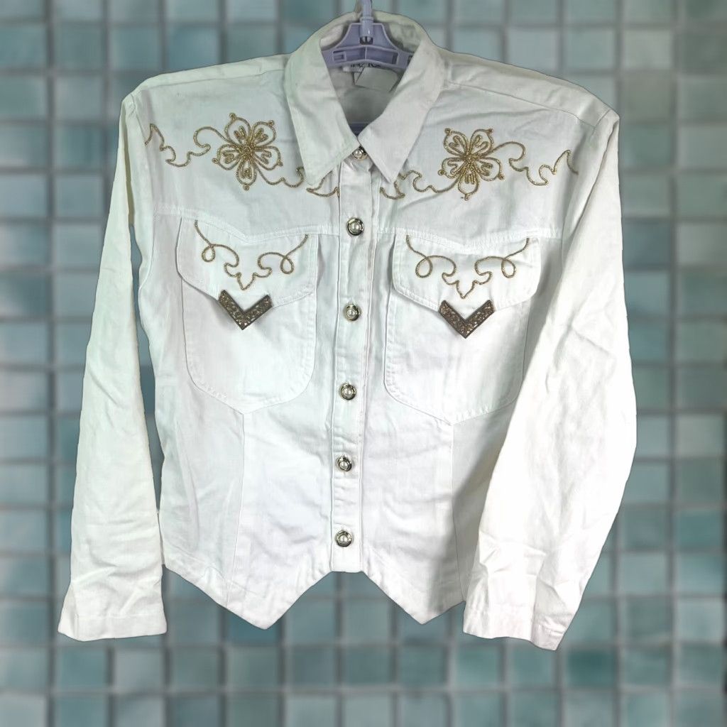 Vintage Vintage The Icing Western Embroidered Cotton Button-Up Shirt Womens Size M White Size M / US 6-8 / IT 42-44 - 1 Thumbnail