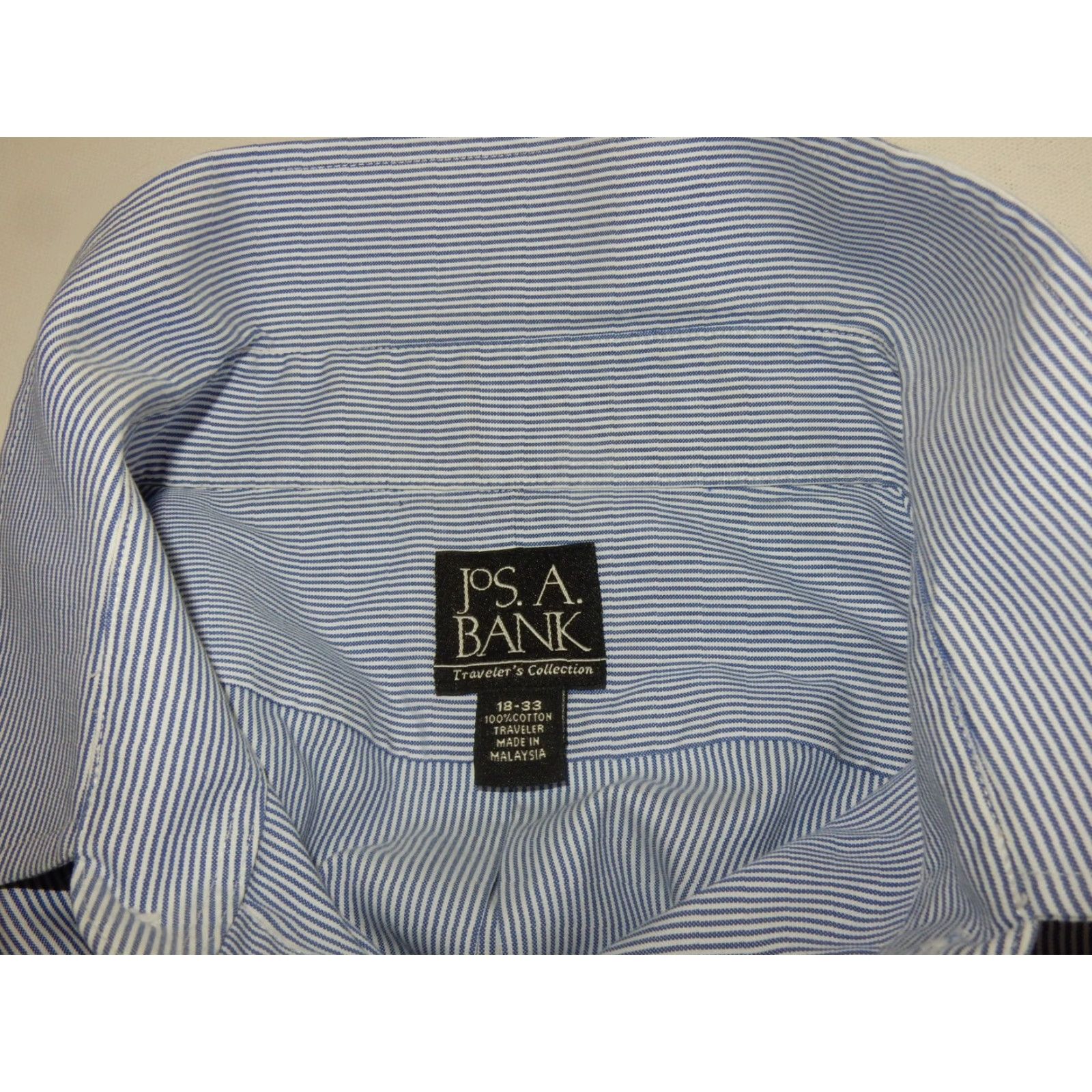 Jos. A. Bank JOS. A. BANK Men's Dress Shirt Size 18-33 Blue Striped Long Sleeve Regular Size 48R - 3 Thumbnail