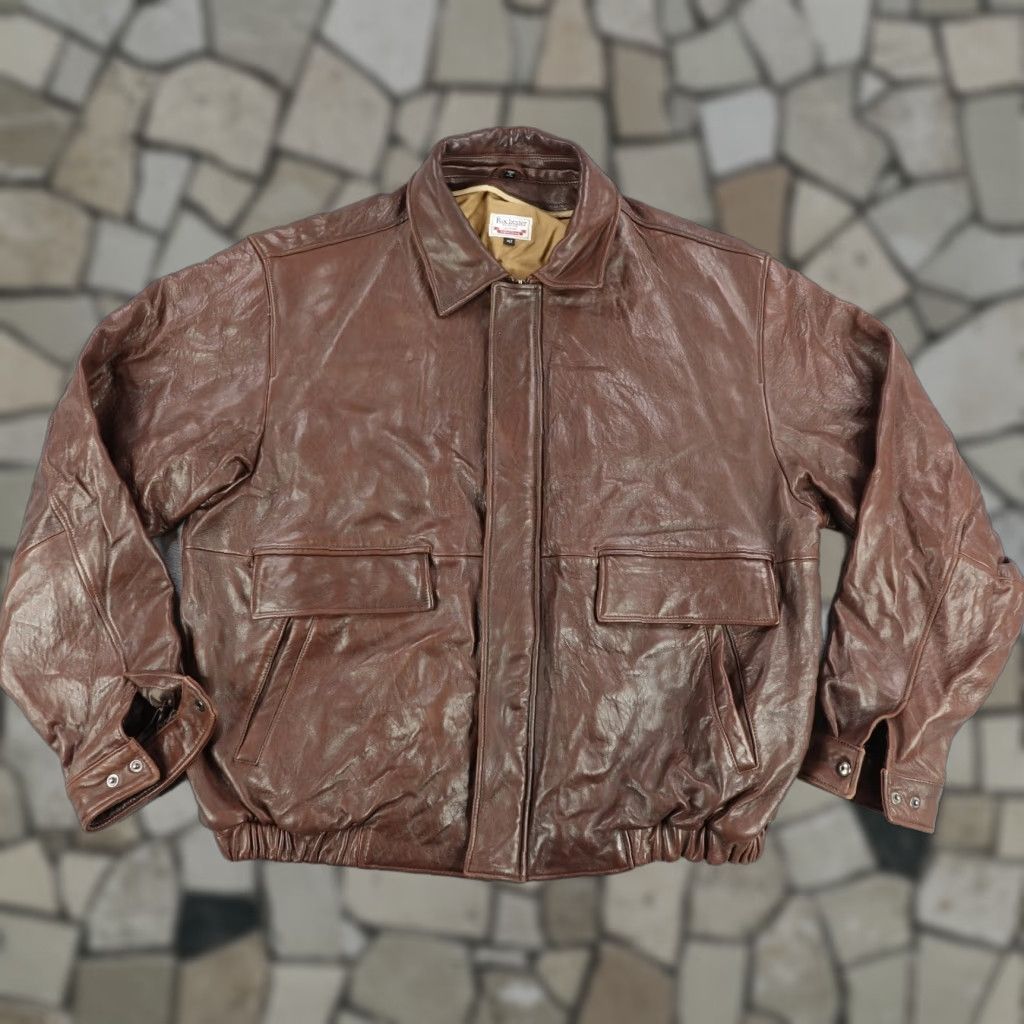 Vintage Vintage Rochester Mens Bomber Jacket XL Tall Brown Leather Mid-Length Full Zip Outdoor Cotton Lined Size US XL / EU 56 / 4 - 1 Thumbnail