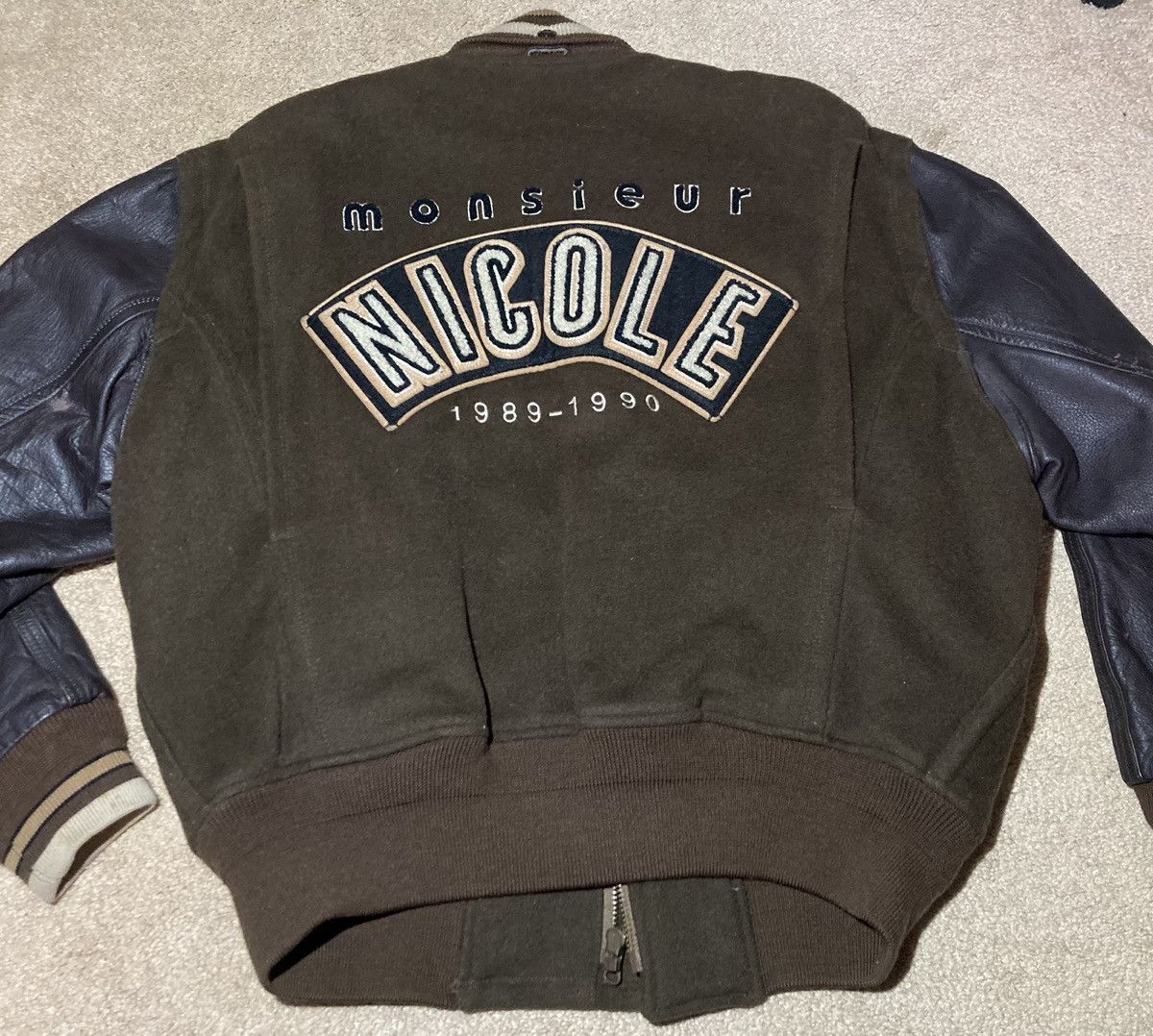 Japanese Brand FW89 Monsieur Nicole Leather Varsity Aviator Jacket 1989 90s Size US M / EU 48-50 / 2 - 2 Thumbnail