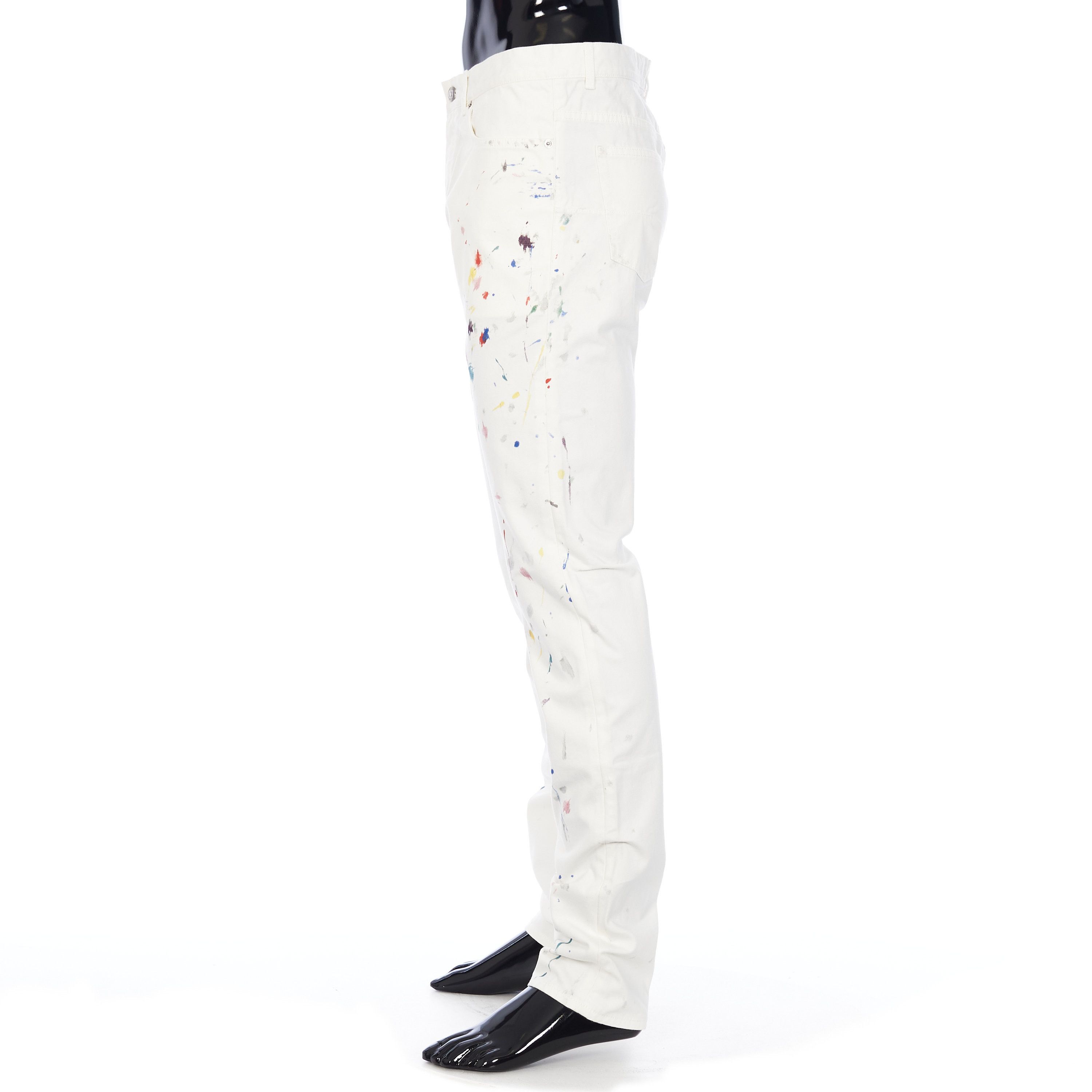 Dior Slimfit Jeans In White Cotton Denim with Paint Print Size US 32 / EU 48 - 3 Thumbnail
