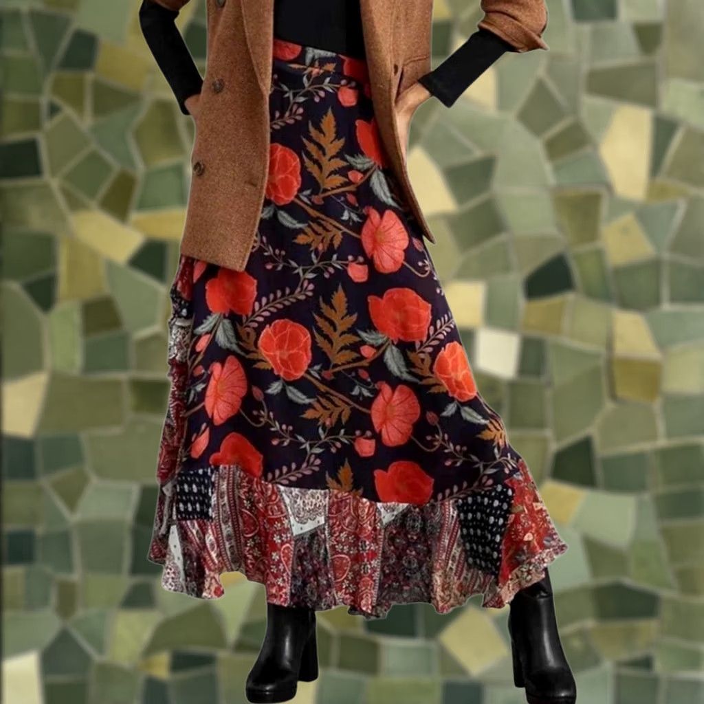 Anthropologie Anthropologie Nidhi Yasha Maxi Skirt Purple Orange Floral S Womens Size 28" / US 6 / IT 42 - 1 Thumbnail