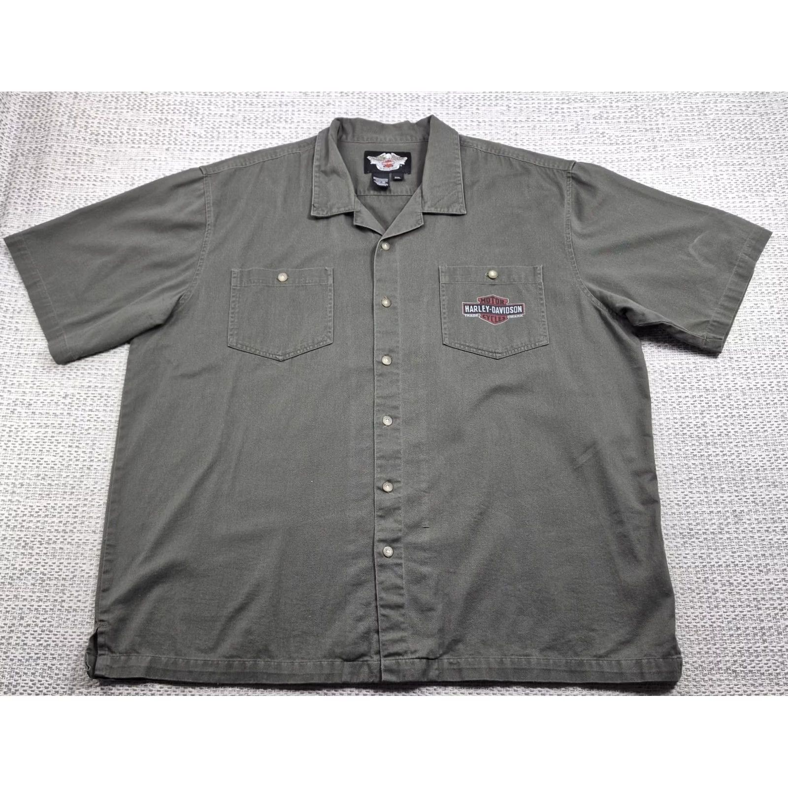 Harley Davidson Harley Davidson Shirt Mens 2XL Green Graphic Short Sleeve Button Front Biker Size US XXL / EU 58 / 5 - 3 Thumbnail